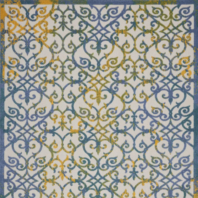 9' X 12' Ivory And Blue Indoor Outdoor Area Rug - GreatEagleInc