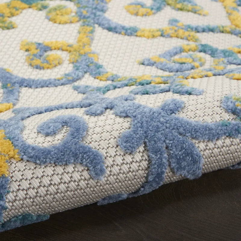9' X 12' Ivory And Blue Indoor Outdoor Area Rug - GreatEagleInc