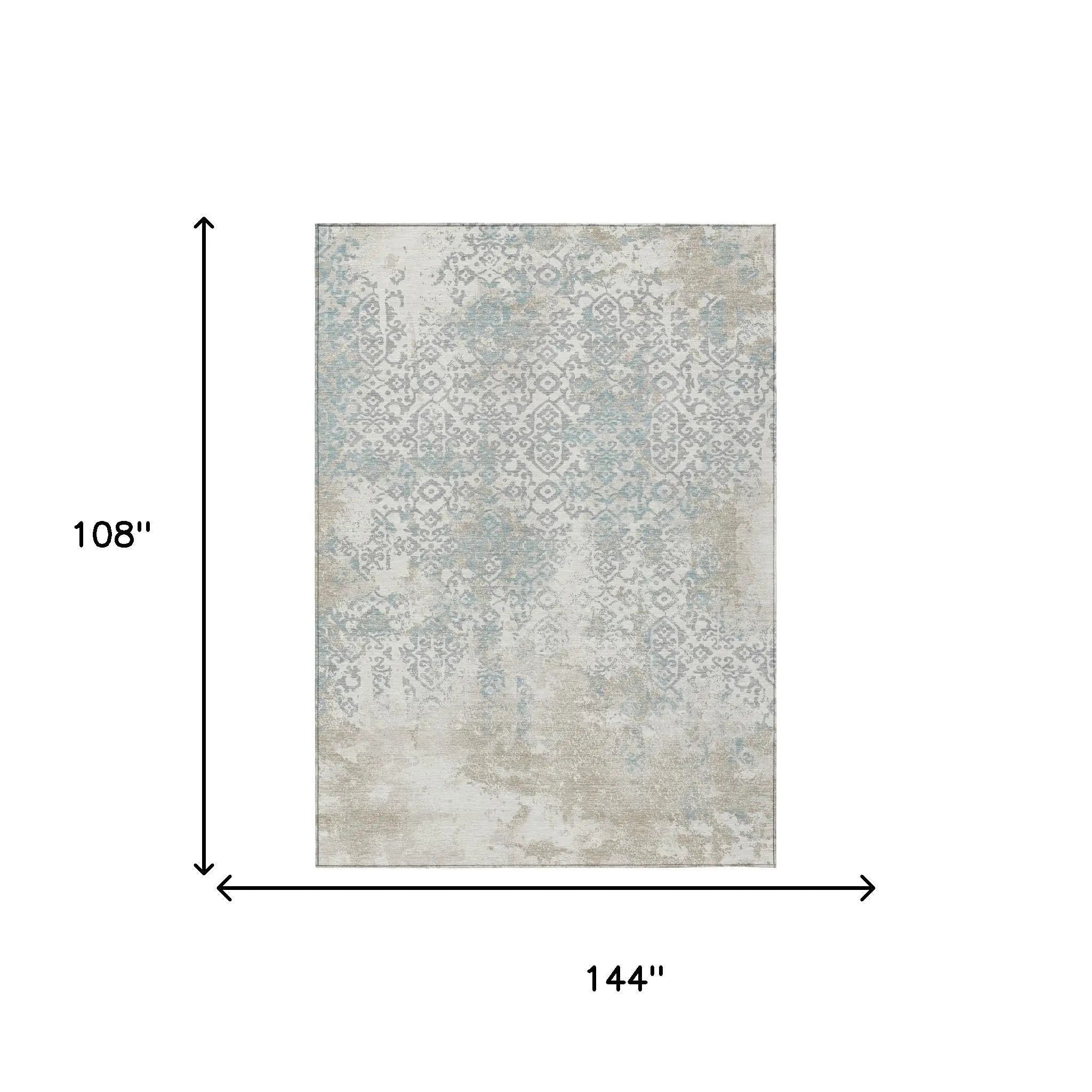 9' X 12' Ivory And Blue Oriental Washable Indoor Outdoor Area Rug Homeroots Outdoor
