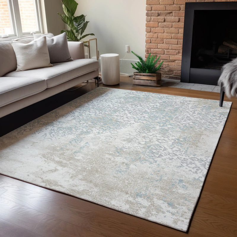 9' X 12' Ivory And Blue Oriental Washable Indoor Outdoor Area Rug Homeroots Outdoor