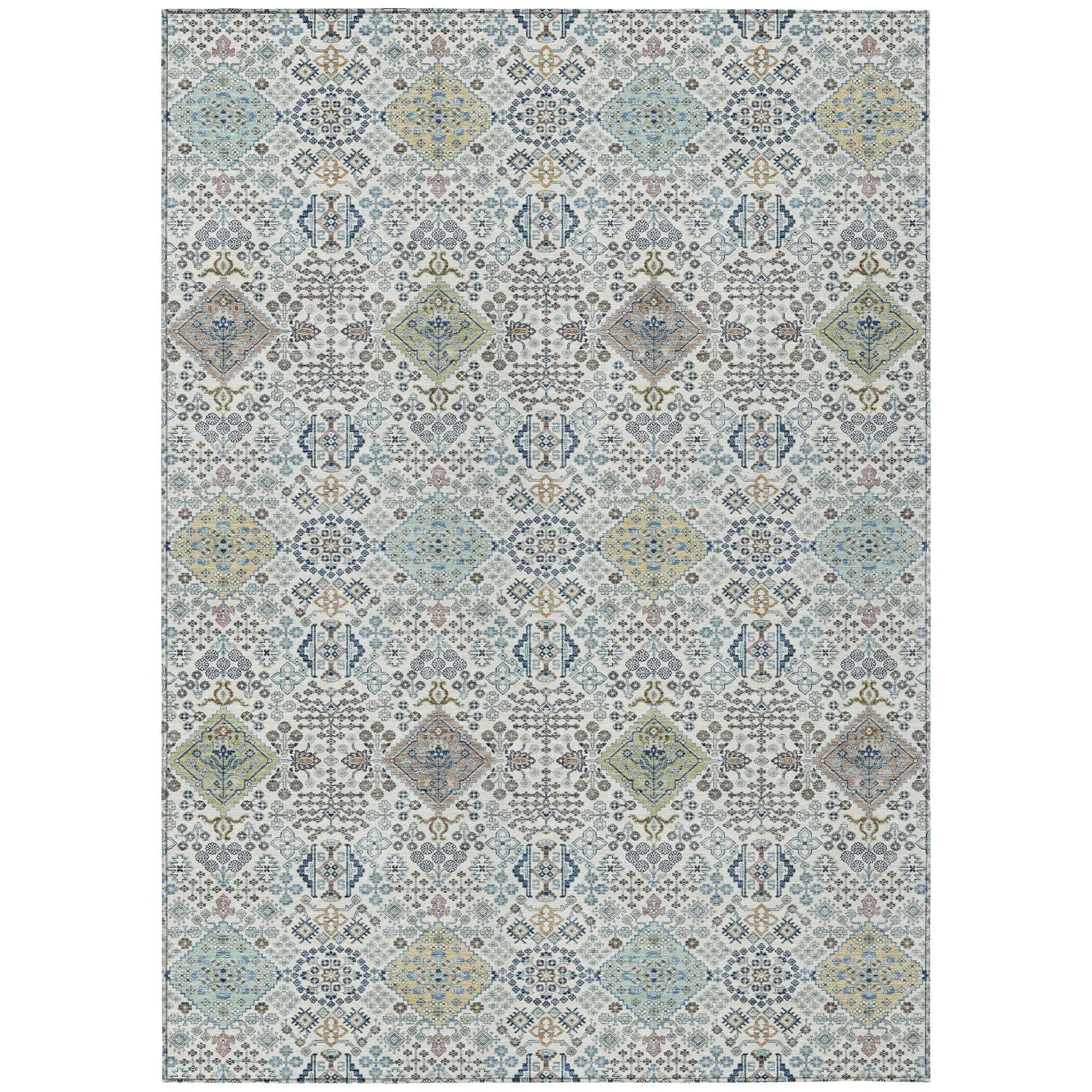 9' X 12' Ivory And Blue Oriental Washable Indoor Outdoor Area Rug Homeroots Outdoor