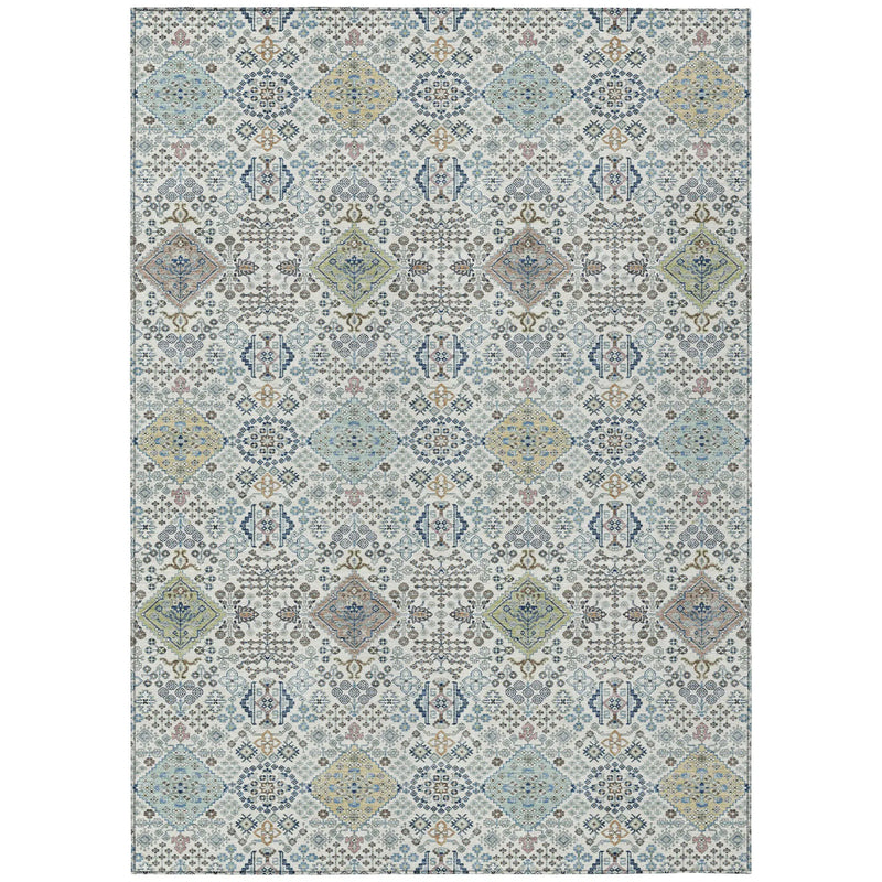9' X 12' Ivory And Blue Oriental Washable Indoor Outdoor Area Rug Homeroots Outdoor