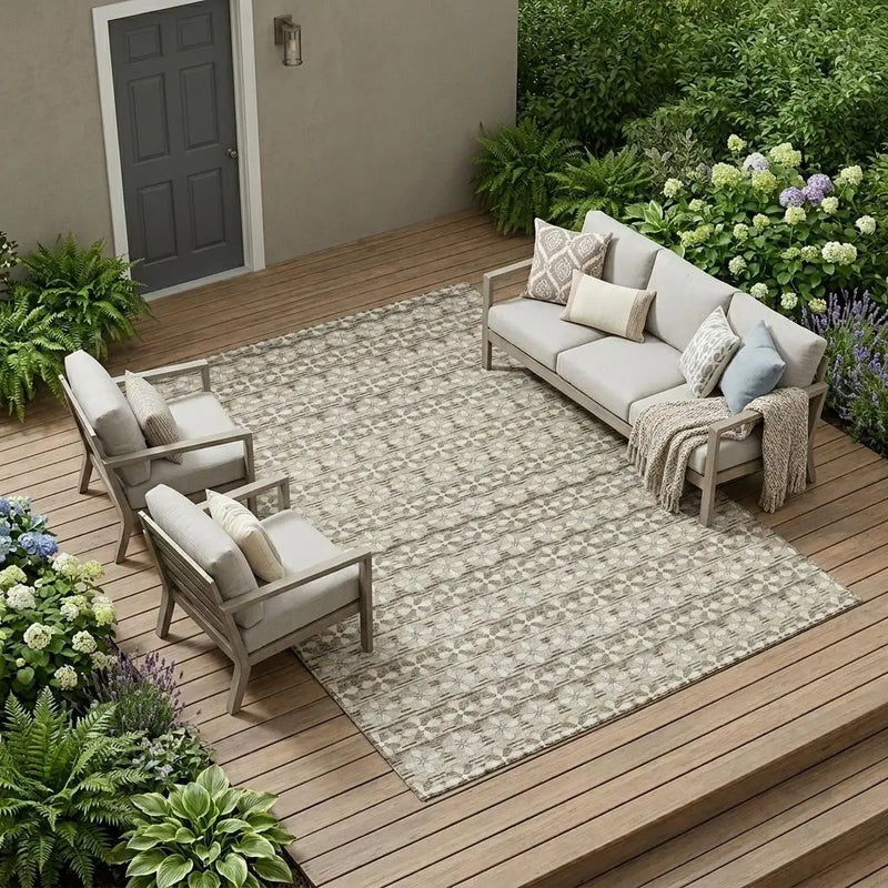 9' X 12' Ivory And Blue Striped Washable Indoor Outdoor Area Rug Homeroots Outdoor