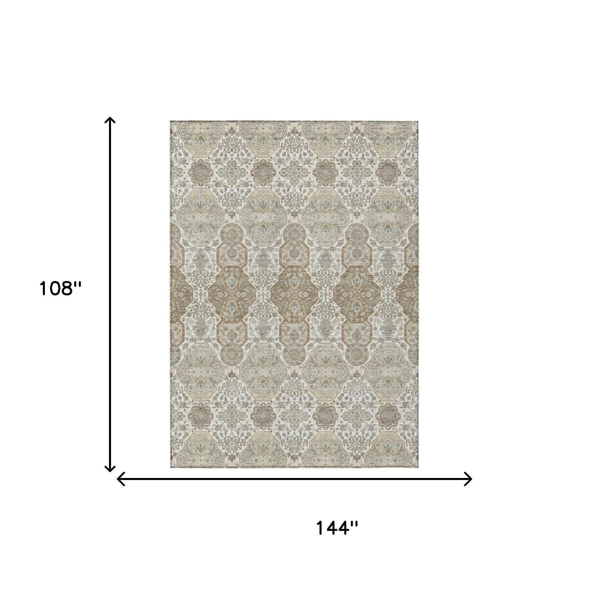 9' X 12' Ivory And Brown Floral Washable Indoor Outdoor Area Rug Homeroots Outdoor
