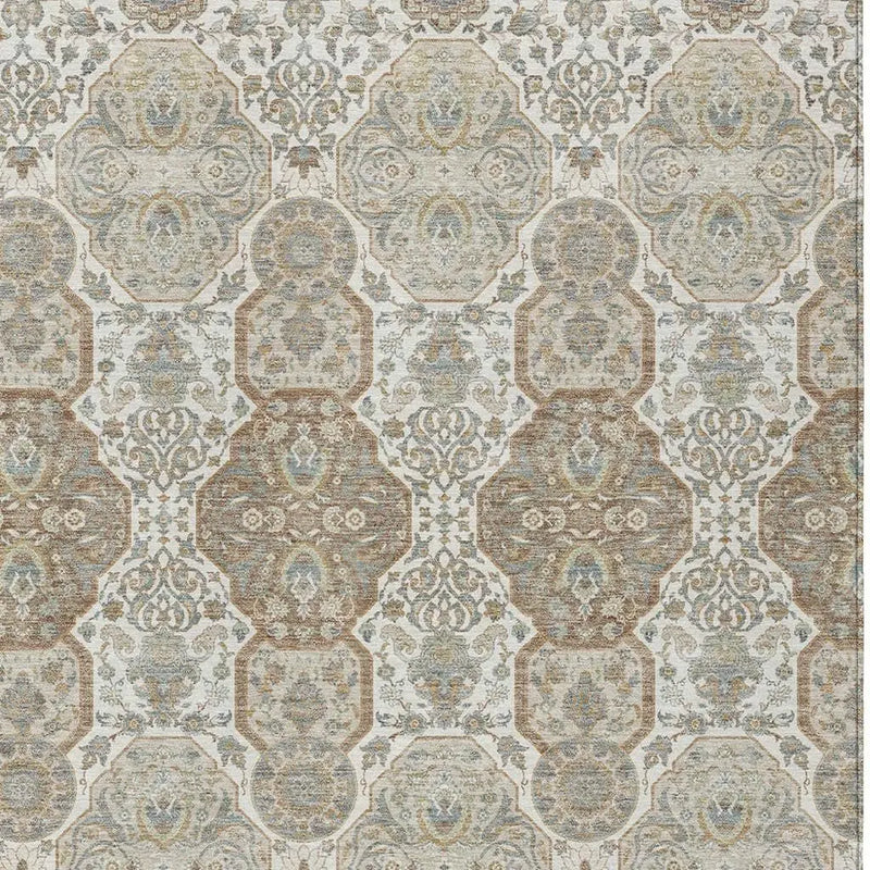 9' X 12' Ivory And Brown Floral Washable Indoor Outdoor Area Rug Homeroots Outdoor