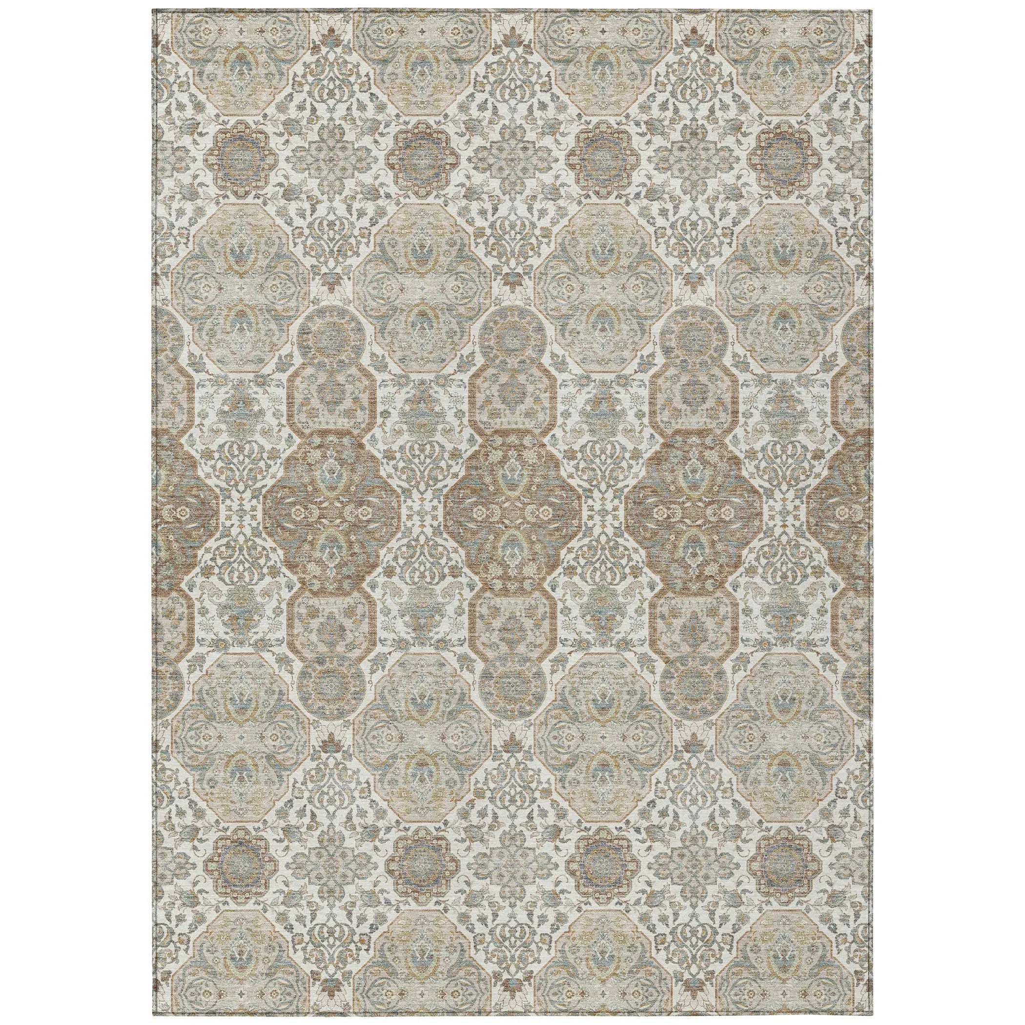 9' X 12' Ivory And Brown Floral Washable Indoor Outdoor Area Rug Homeroots Outdoor
