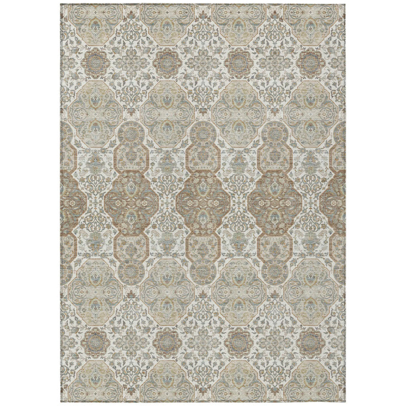 9' X 12' Ivory And Brown Floral Washable Indoor Outdoor Area Rug Homeroots Outdoor