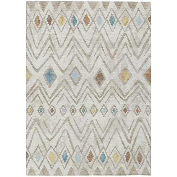 9' X 12' Ivory And Brown Geometric Washable Indoor Outdoor Area Rug Homeroots Outdoor