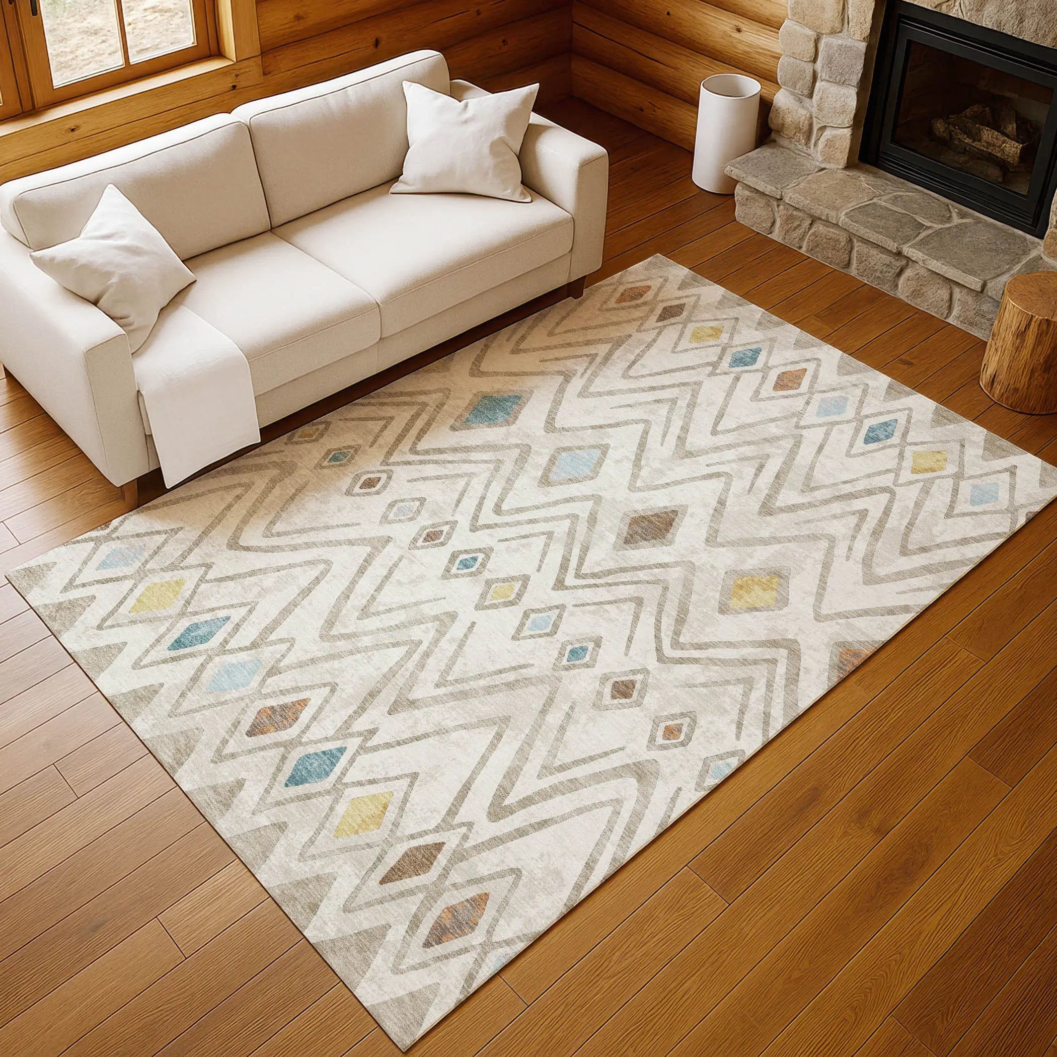 9' X 12' Ivory And Brown Geometric Washable Indoor Outdoor Area Rug Homeroots Outdoor