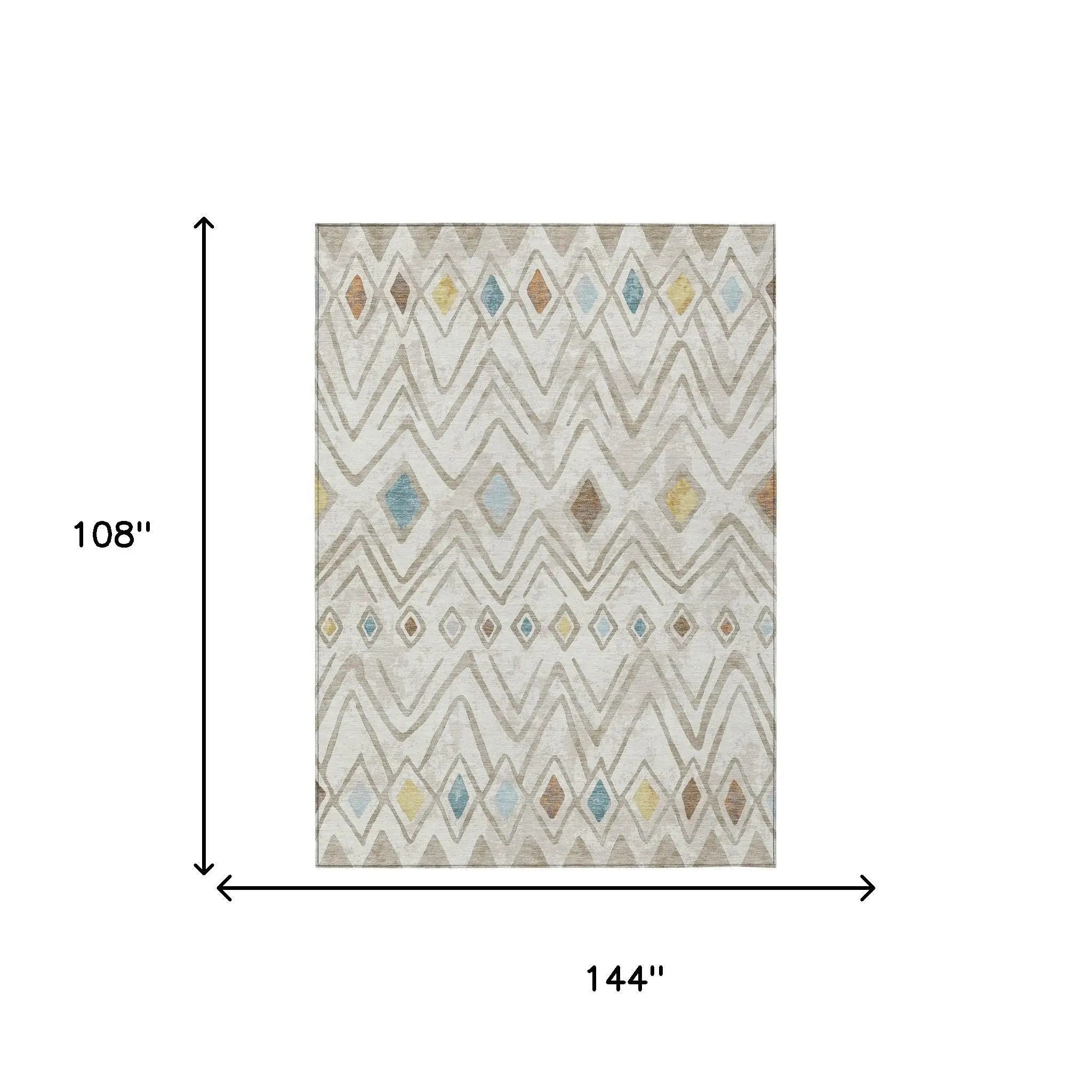 9' X 12' Ivory And Brown Geometric Washable Indoor Outdoor Area Rug Homeroots Outdoor