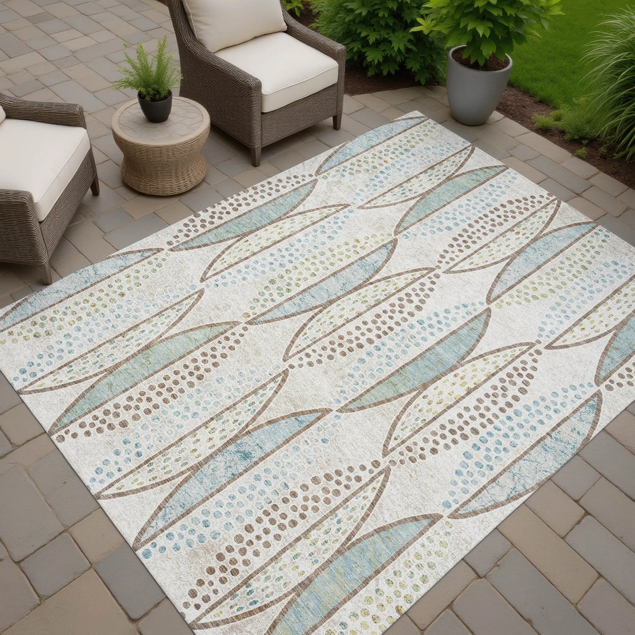 9' X 12' Ivory And Brown Geometric Washable Indoor Outdoor Area Rug Homeroots Outdoor