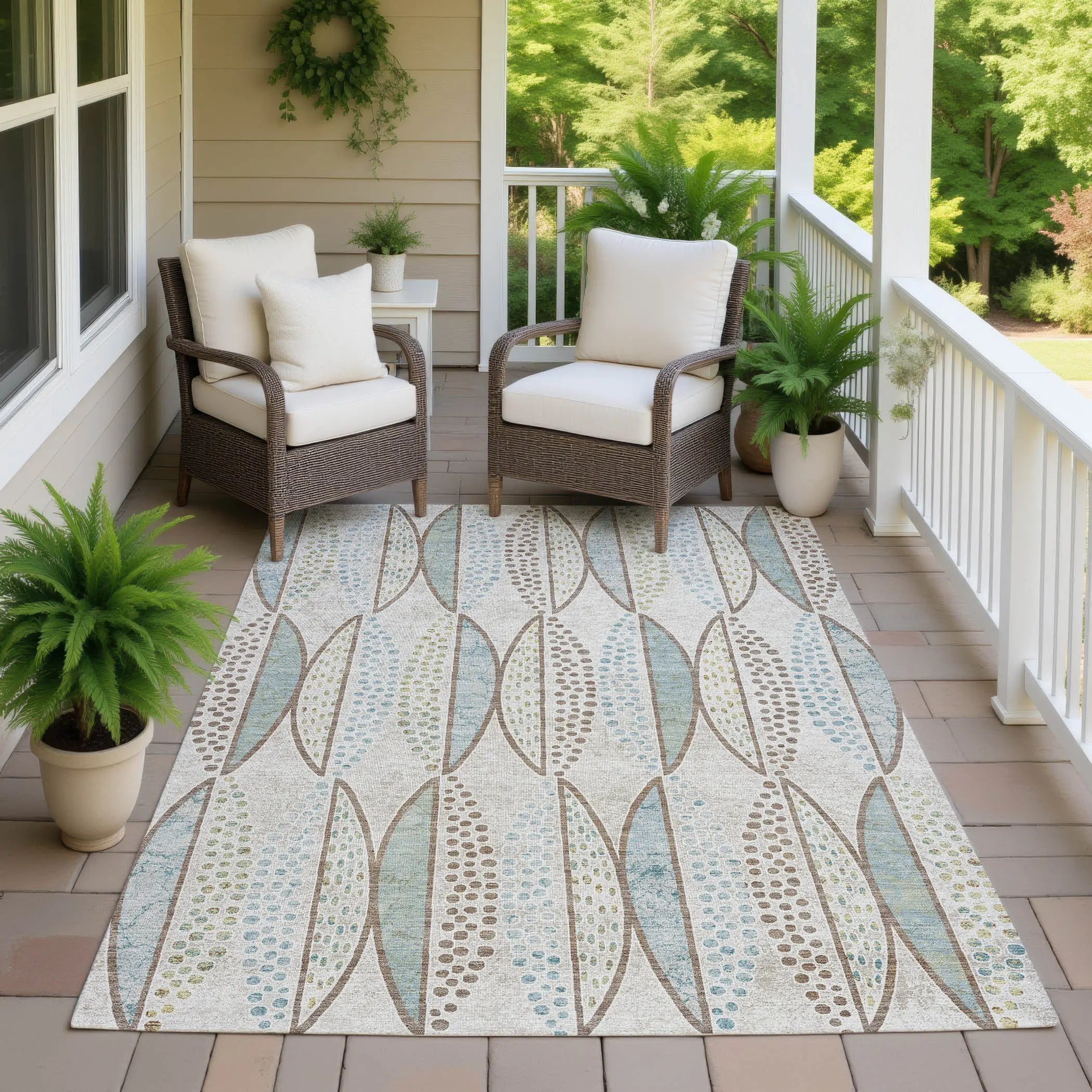 9' X 12' Ivory And Brown Geometric Washable Indoor Outdoor Area Rug Homeroots Outdoor