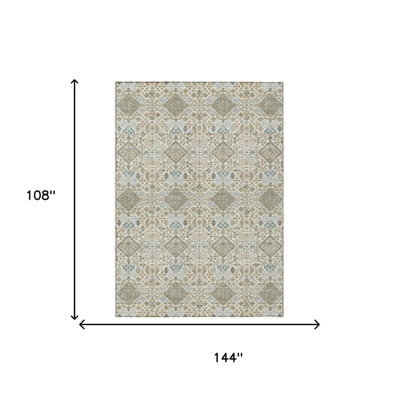 9' X 12' Ivory And Copper Geometric Washable Indoor Outdoor Area Rug Homeroots Outdoor
