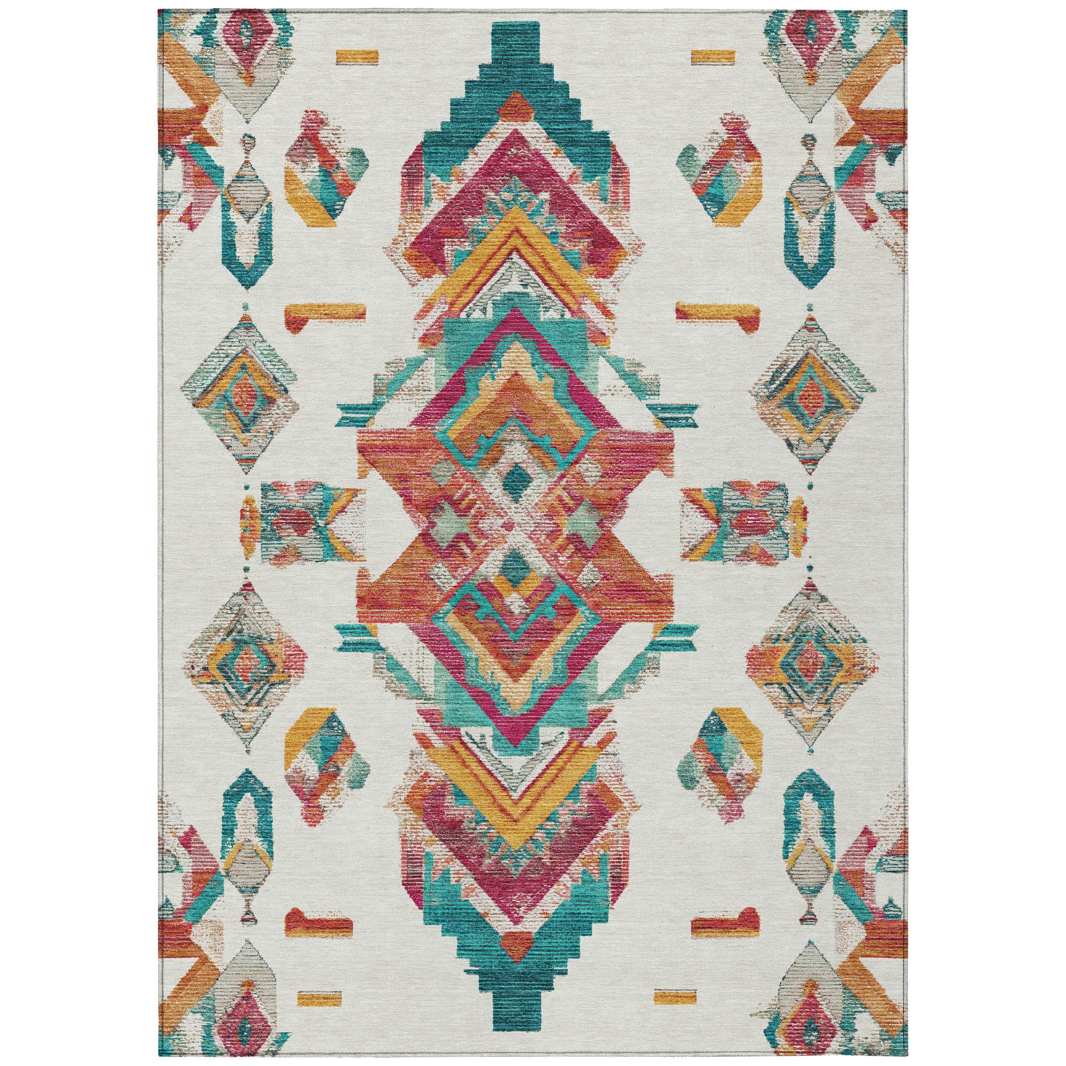 9' X 12' Ivory And Coral Tribal Washable Indoor Outdoor Area Rug Homeroots Outdoor