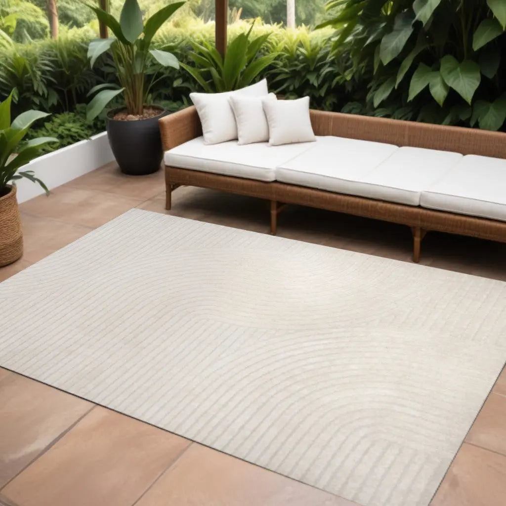 9' X 12' Ivory And Cream Striped Indoor Outdoor Area Rug Homeroots Outdoor