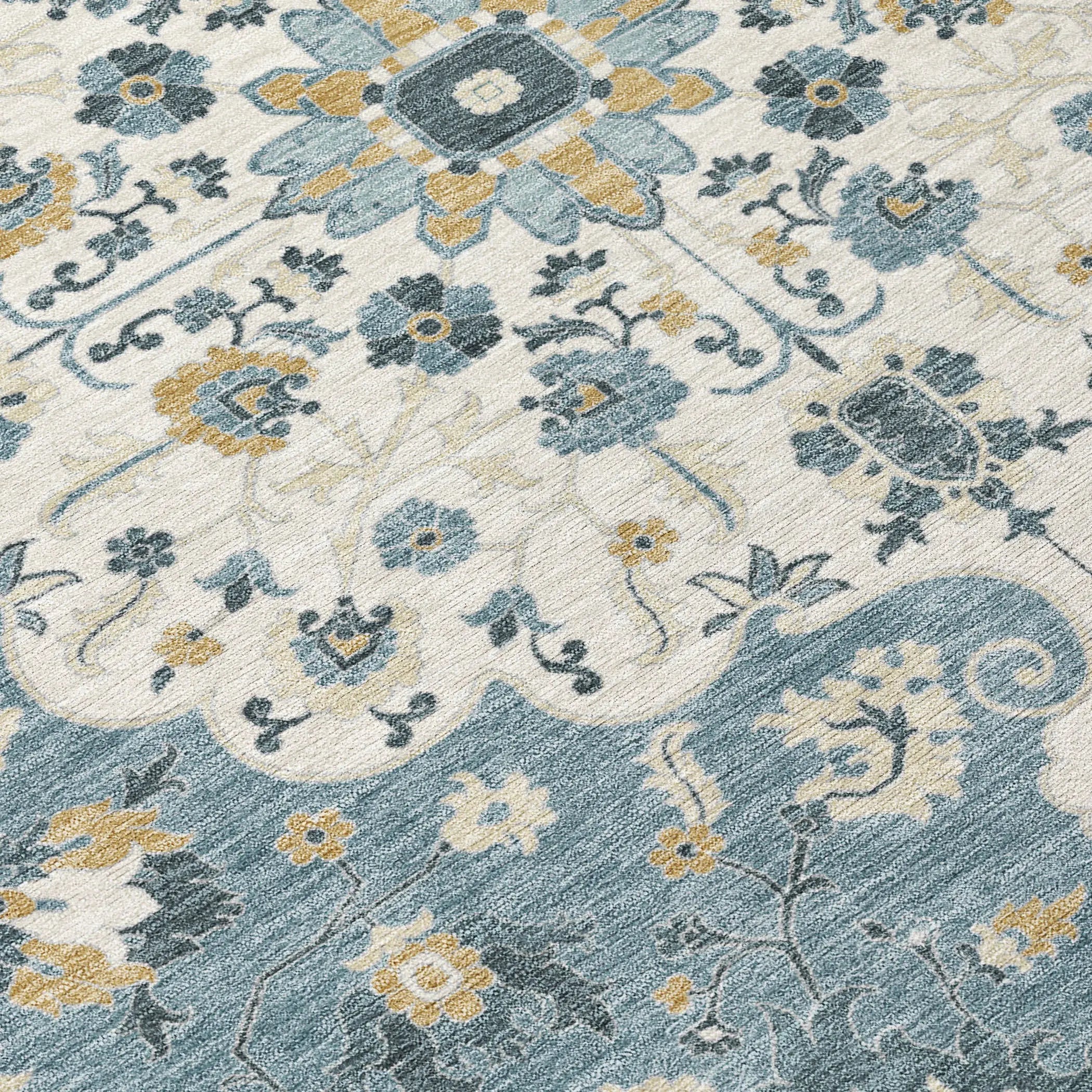 9' X 12' Ivory And Denim Blue Floral Medallion Washable Indoor Outdoor Area Rug Homeroots Outdoor