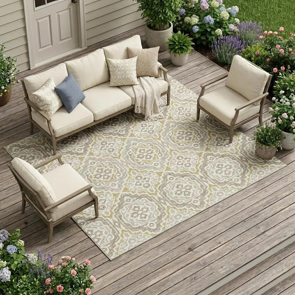 9' X 12' Ivory And Denim Blue Tribal Washable Indoor Outdoor Area Rug Homeroots Outdoor