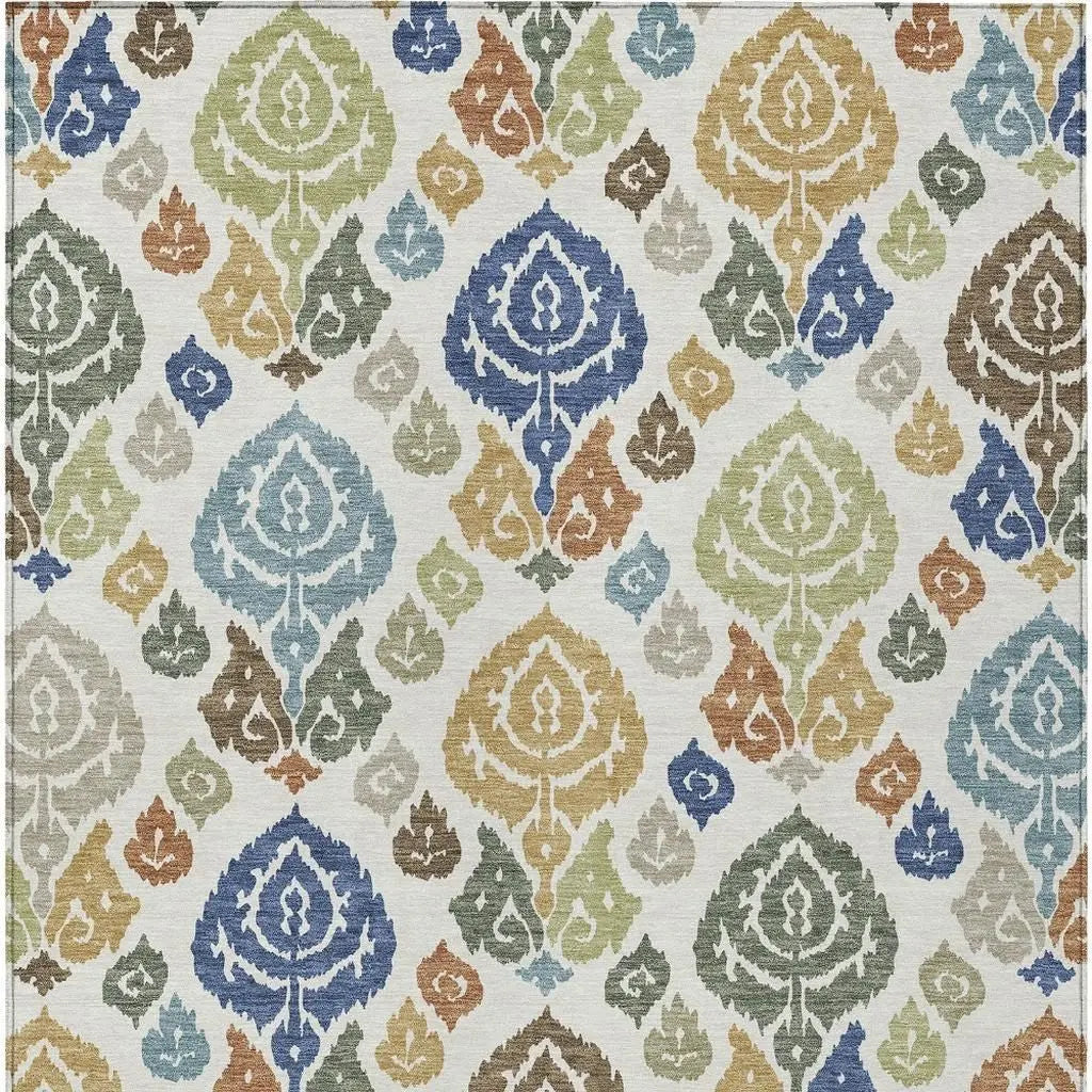 9' X 12' Ivory And Gold Damask Washable Indoor Outdoor Area Rug Homeroots Outdoor