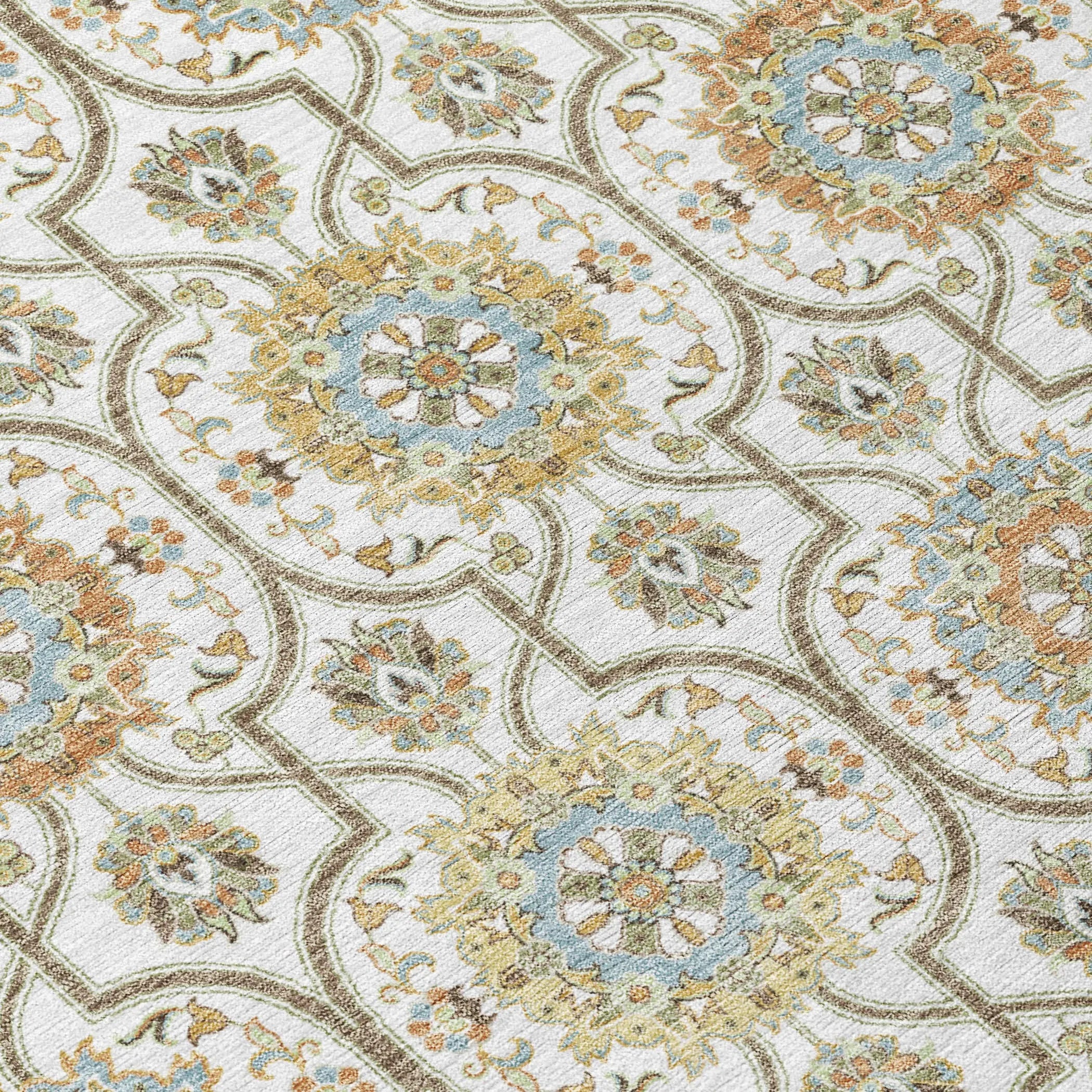 9' X 12' Ivory And Gold Floral Medallion Washable Indoor Outdoor Area Rug Homeroots Outdoor