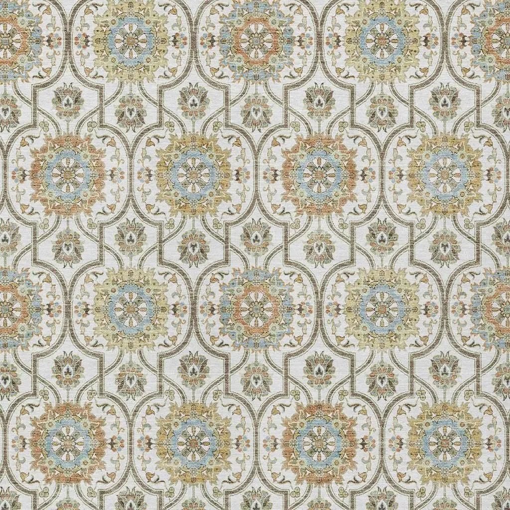 9' X 12' Ivory And Gold Floral Medallion Washable Indoor Outdoor Area Rug Homeroots Outdoor