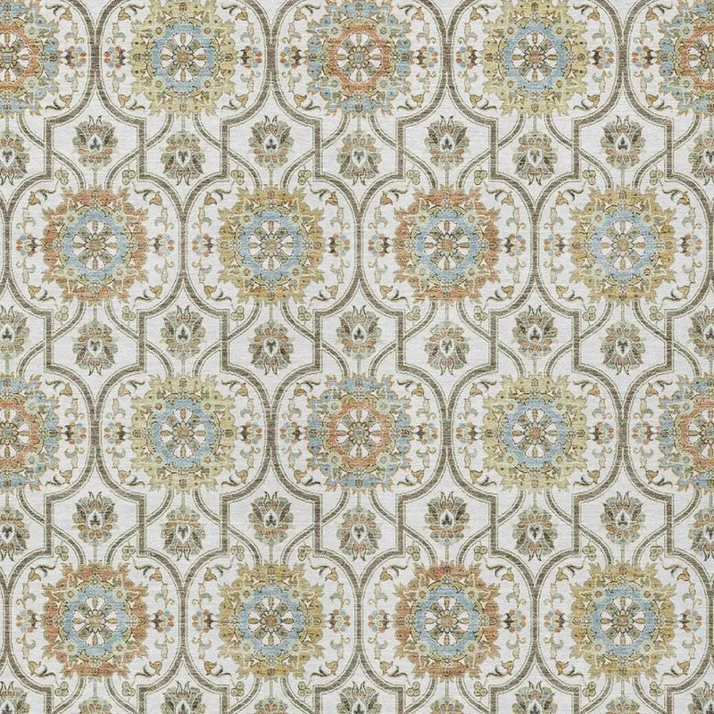 9' X 12' Ivory And Gold Floral Medallion Washable Indoor Outdoor Area Rug Homeroots Outdoor