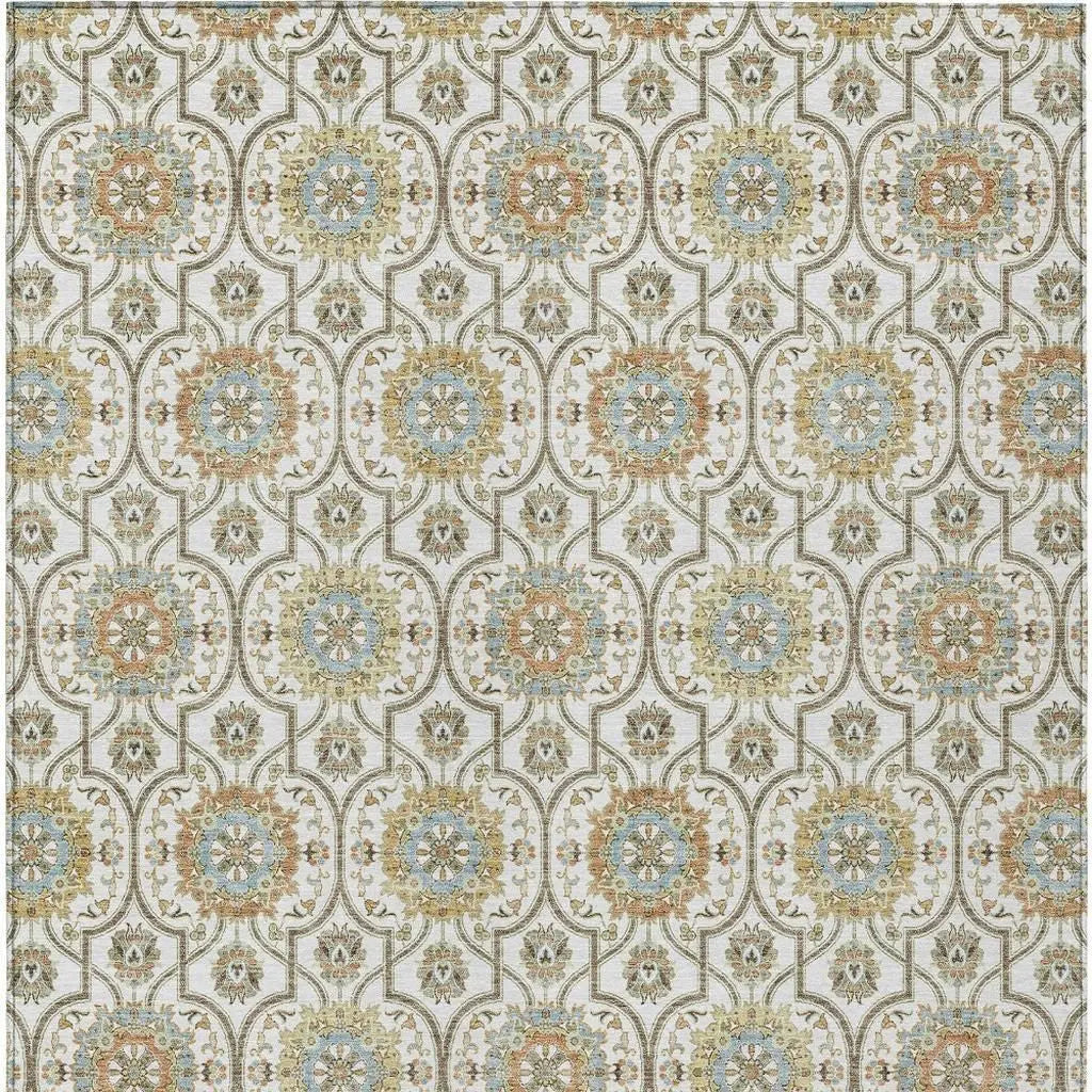 9' X 12' Ivory And Gold Floral Medallion Washable Indoor Outdoor Area Rug Homeroots Outdoor