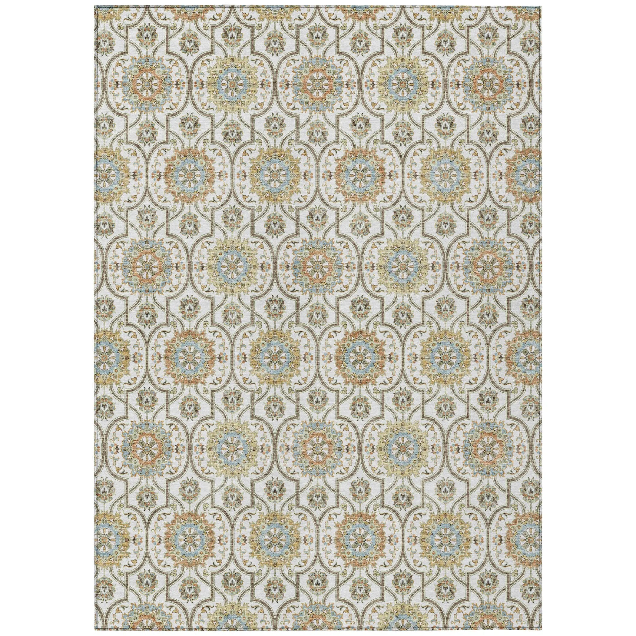9' X 12' Ivory And Gold Floral Medallion Washable Indoor Outdoor Area Rug Homeroots Outdoor