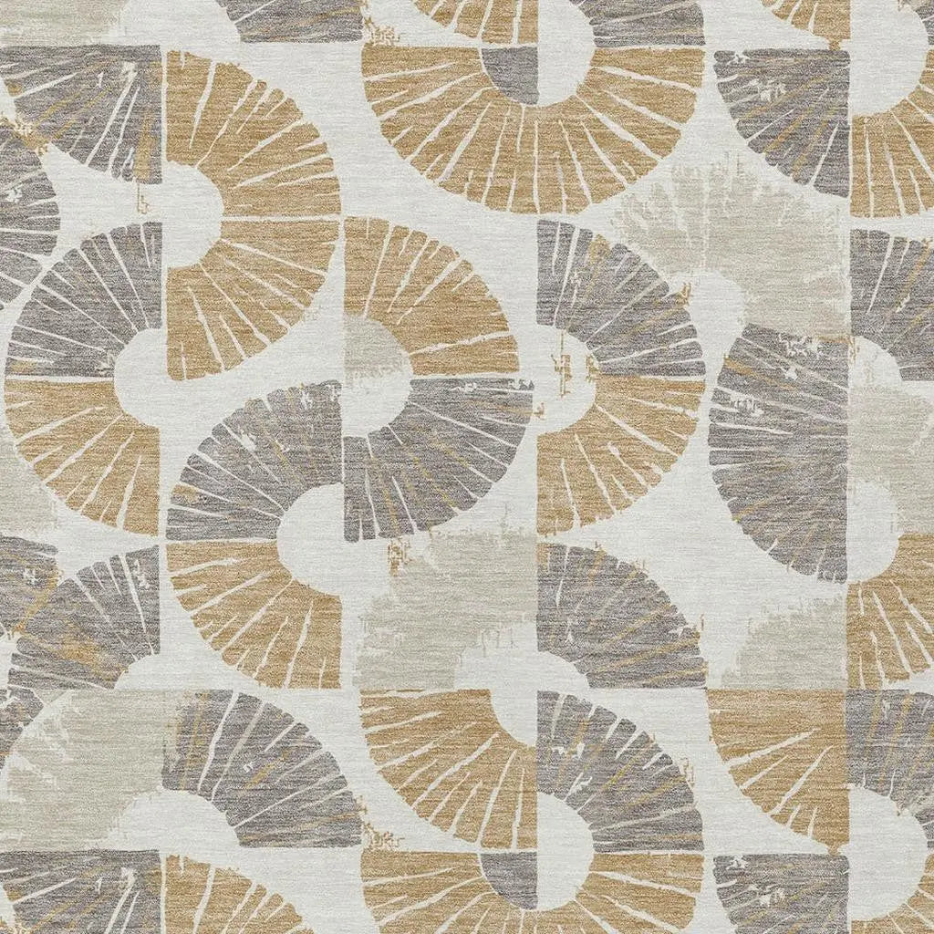 9' X 12' Ivory And Gold Geometric Washable Indoor Outdoor Area Rug Homeroots Outdoor