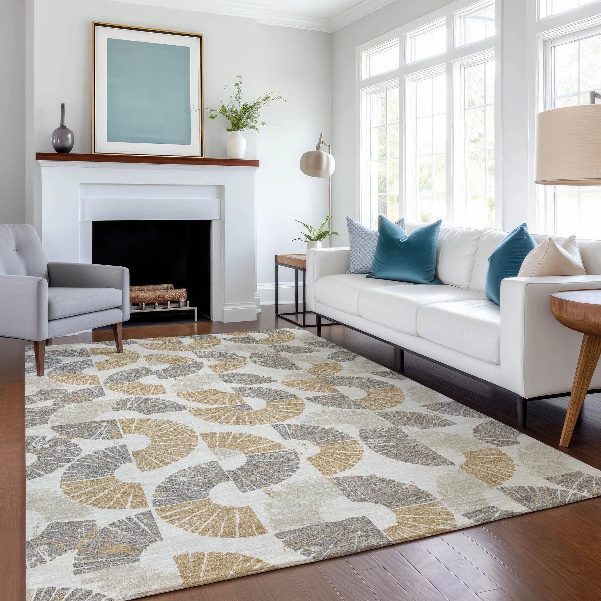 9' X 12' Ivory And Gold Geometric Washable Indoor Outdoor Area Rug Homeroots Outdoor