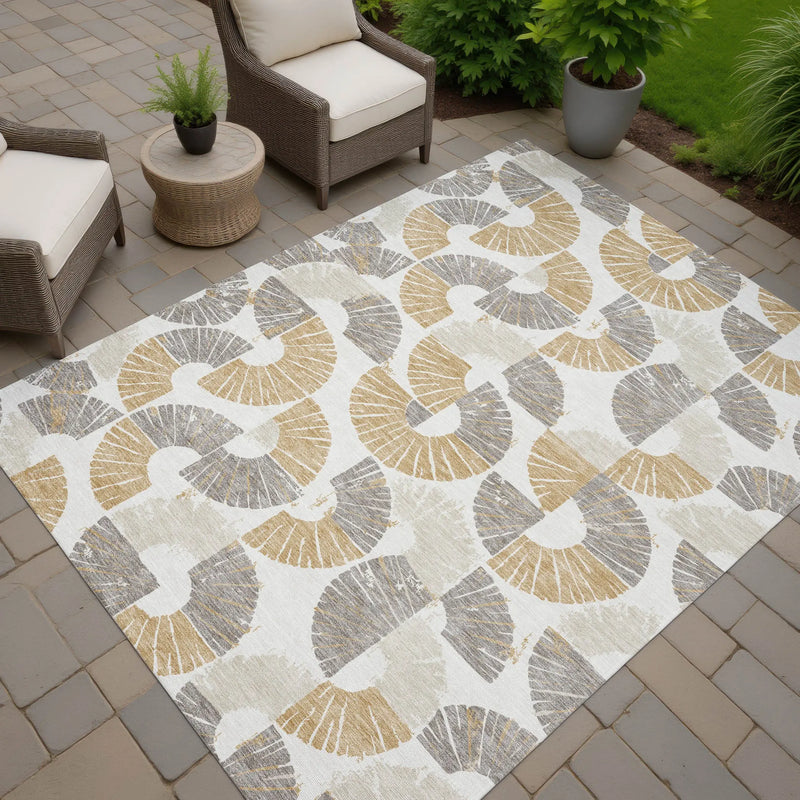 9' X 12' Ivory And Gold Geometric Washable Indoor Outdoor Area Rug Homeroots Outdoor