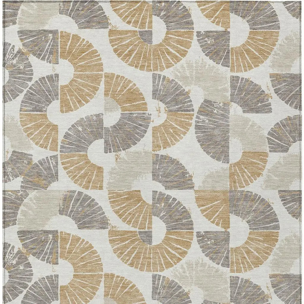 9' X 12' Ivory And Gold Geometric Washable Indoor Outdoor Area Rug Homeroots Outdoor