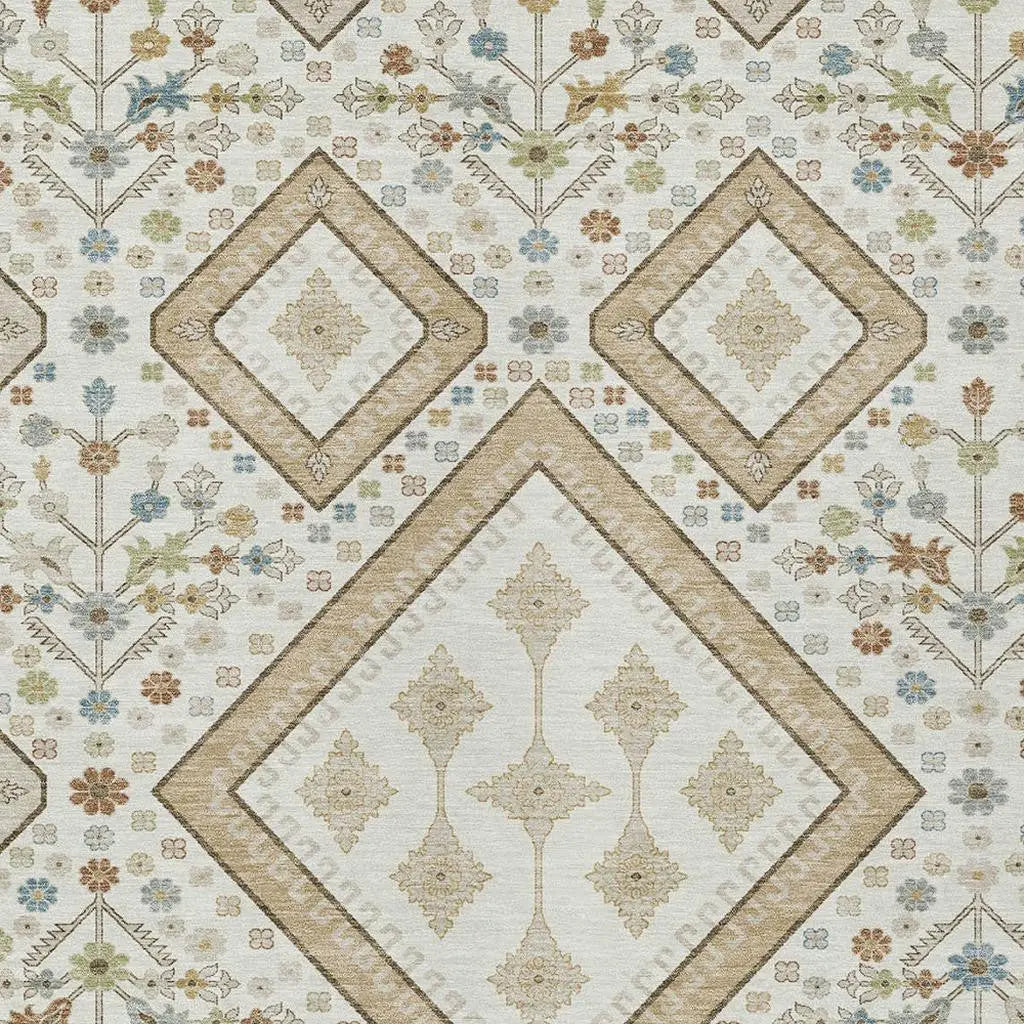 9' X 12' Ivory And Gold Medallion Washable Indoor Outdoor Area Rug Homeroots Outdoor