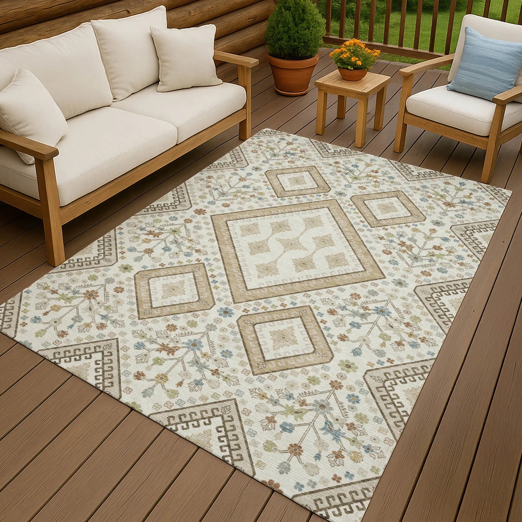 9' X 12' Ivory And Gold Medallion Washable Indoor Outdoor Area Rug Homeroots Outdoor