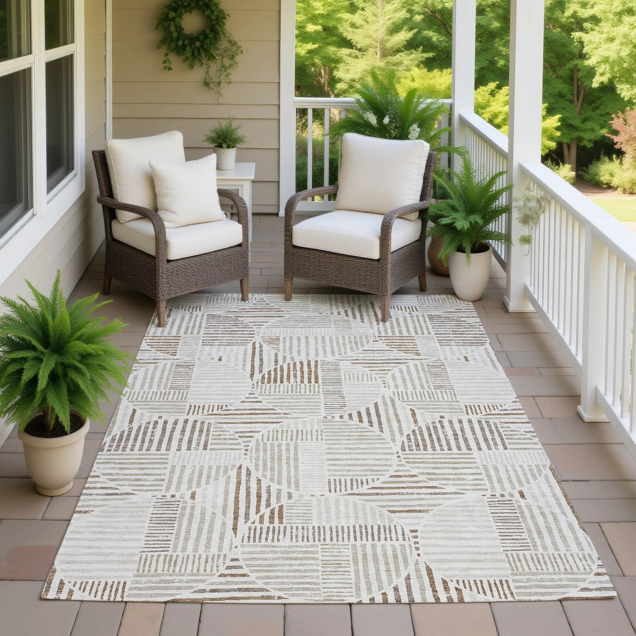 9' X 12' Ivory And Graphite Geometric Washable Indoor Outdoor Area Rug Homeroots Outdoor