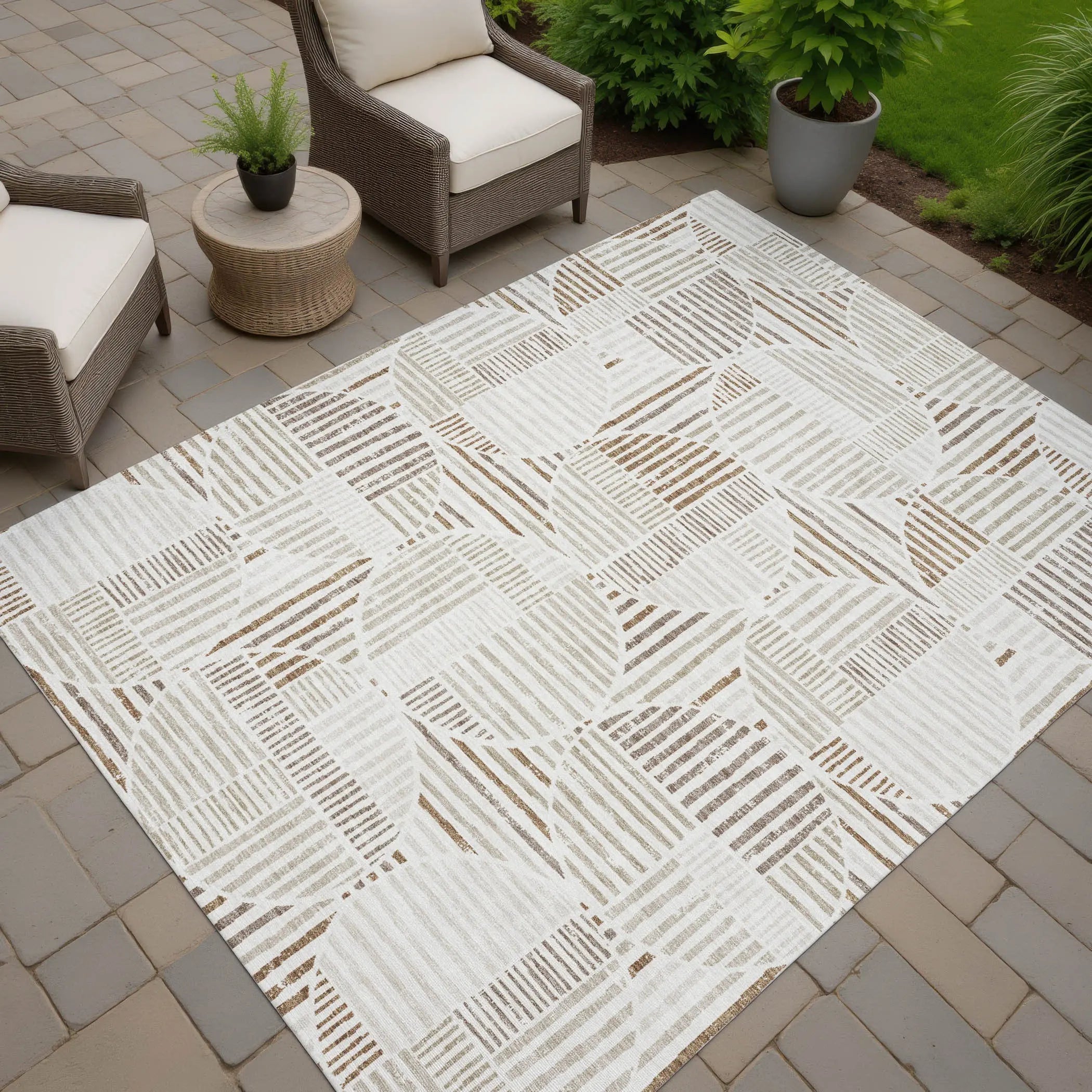 9' X 12' Ivory And Graphite Geometric Washable Indoor Outdoor Area Rug Homeroots Outdoor