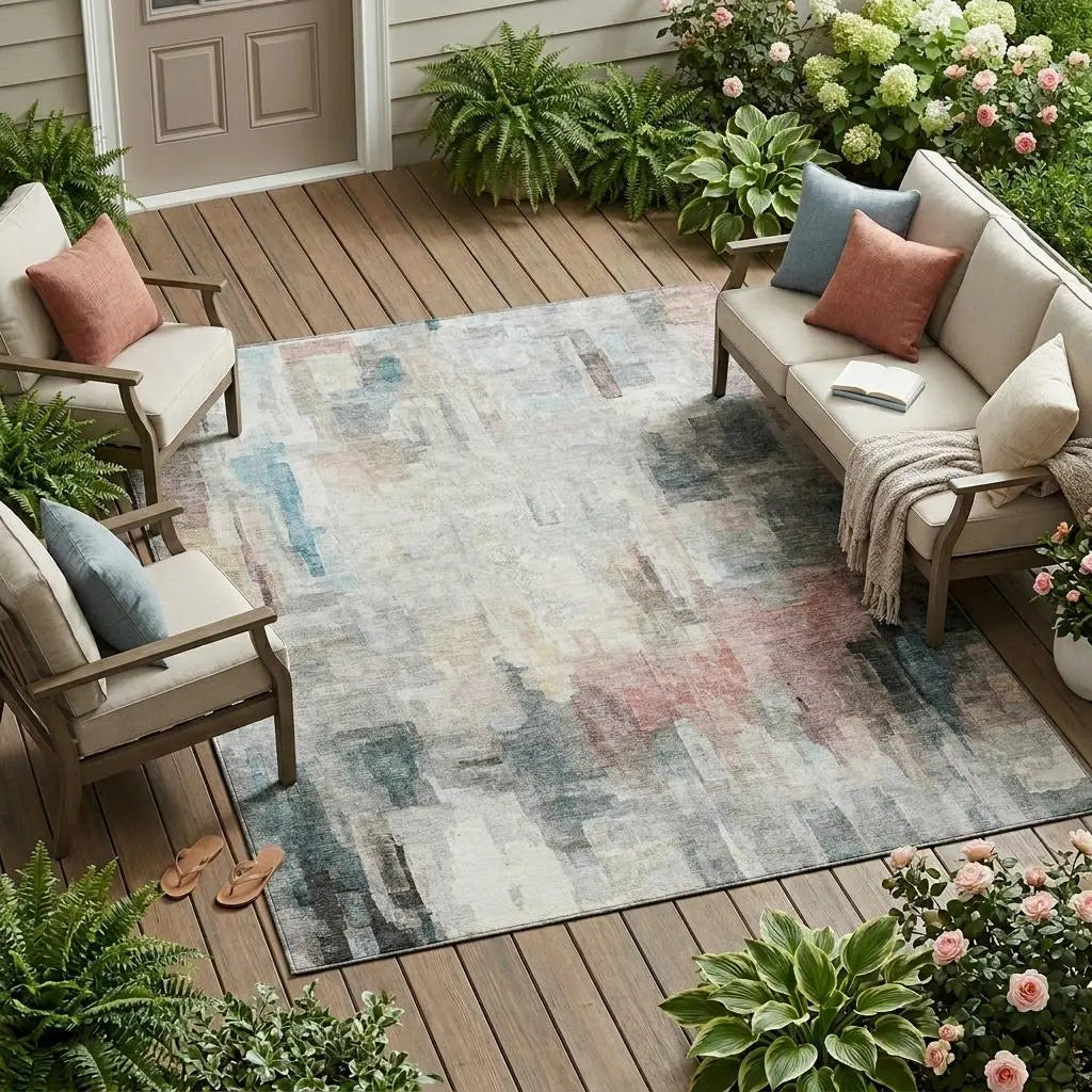 9' X 12' Ivory And Gray Abstract Washable Indoor Outdoor Area Rug Homeroots Outdoor