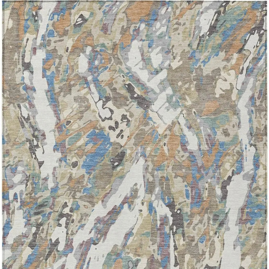 9' X 12' Ivory And Gray Abstract Washable Indoor Outdoor Area Rug Homeroots Outdoor