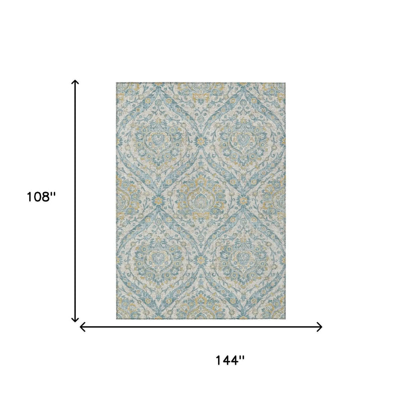 9' X 12' Ivory And Gray Floral Washable Indoor Outdoor Area Rug Homeroots Outdoor