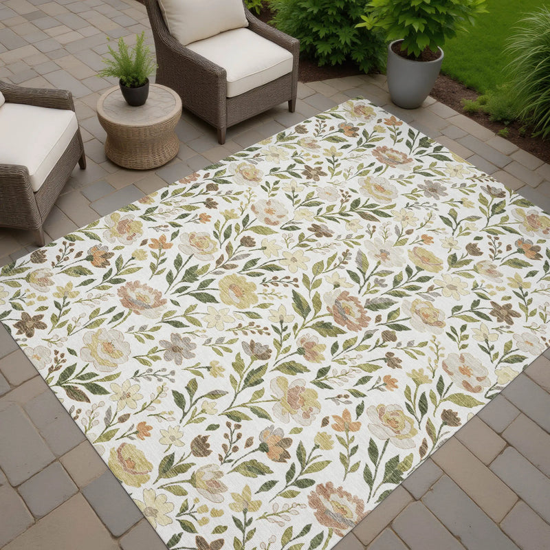 9' X 12' Ivory And Gray Floral Washable Indoor Outdoor Area Rug Homeroots Outdoor