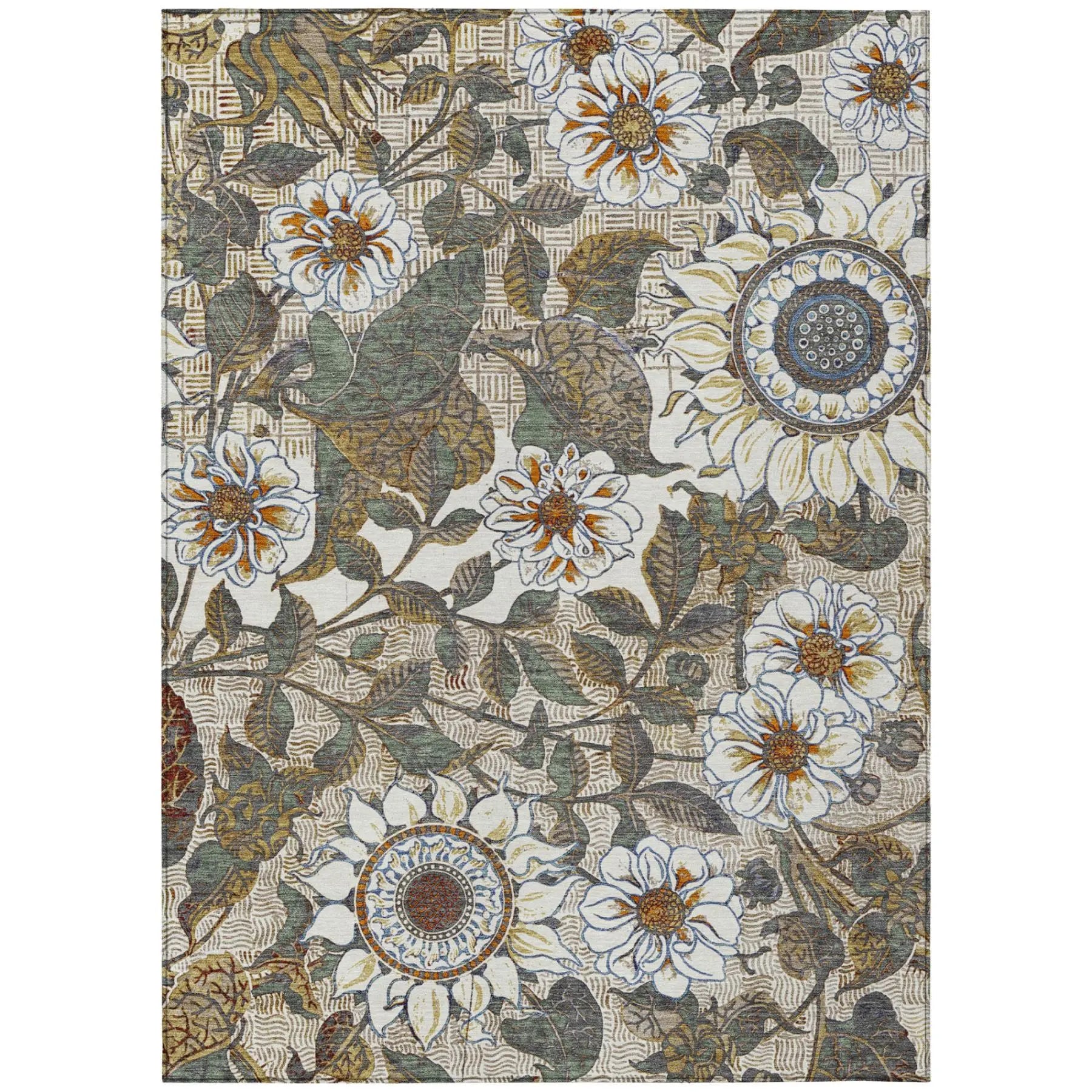 9' X 12' Ivory And Gray Floral Washable Indoor Outdoor Area Rug Homeroots Outdoor