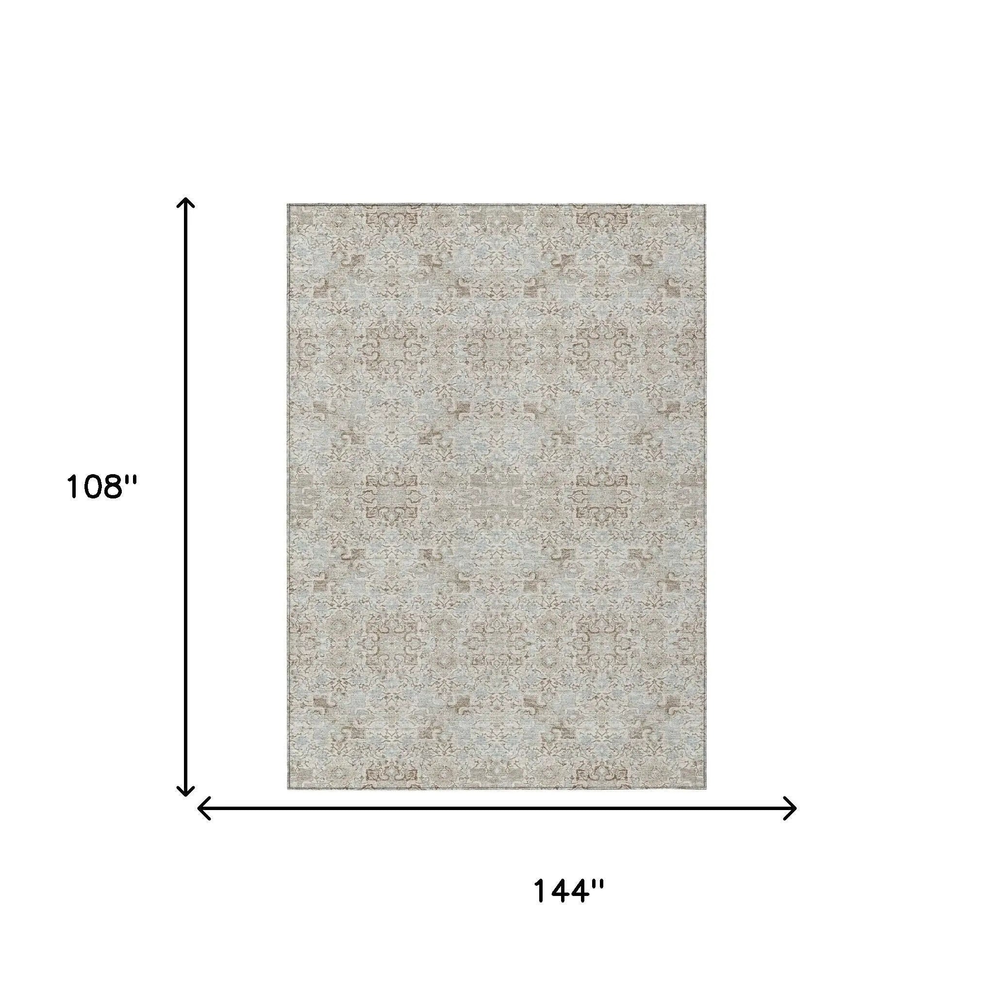9' X 12' Ivory And Gray Oriental Washable Indoor Outdoor Area Rug Homeroots Outdoor