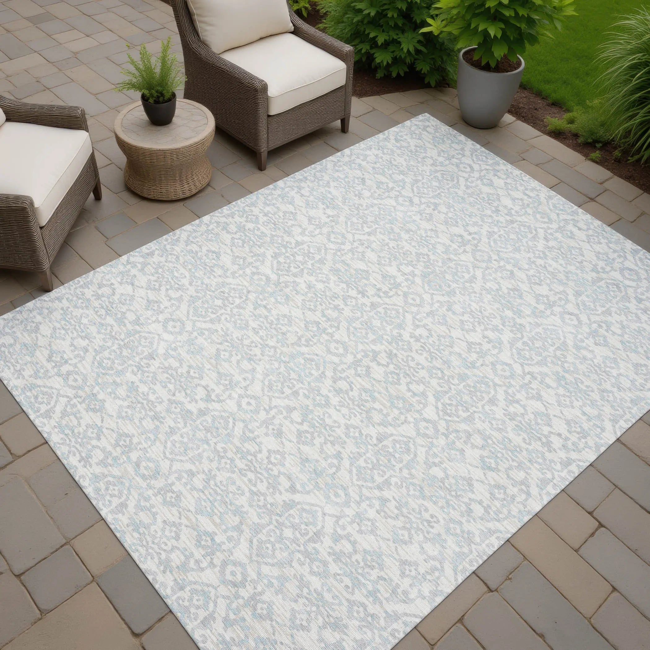 9' X 12' Ivory And Gray Oriental Washable Indoor Outdoor Area Rug Homeroots Outdoor