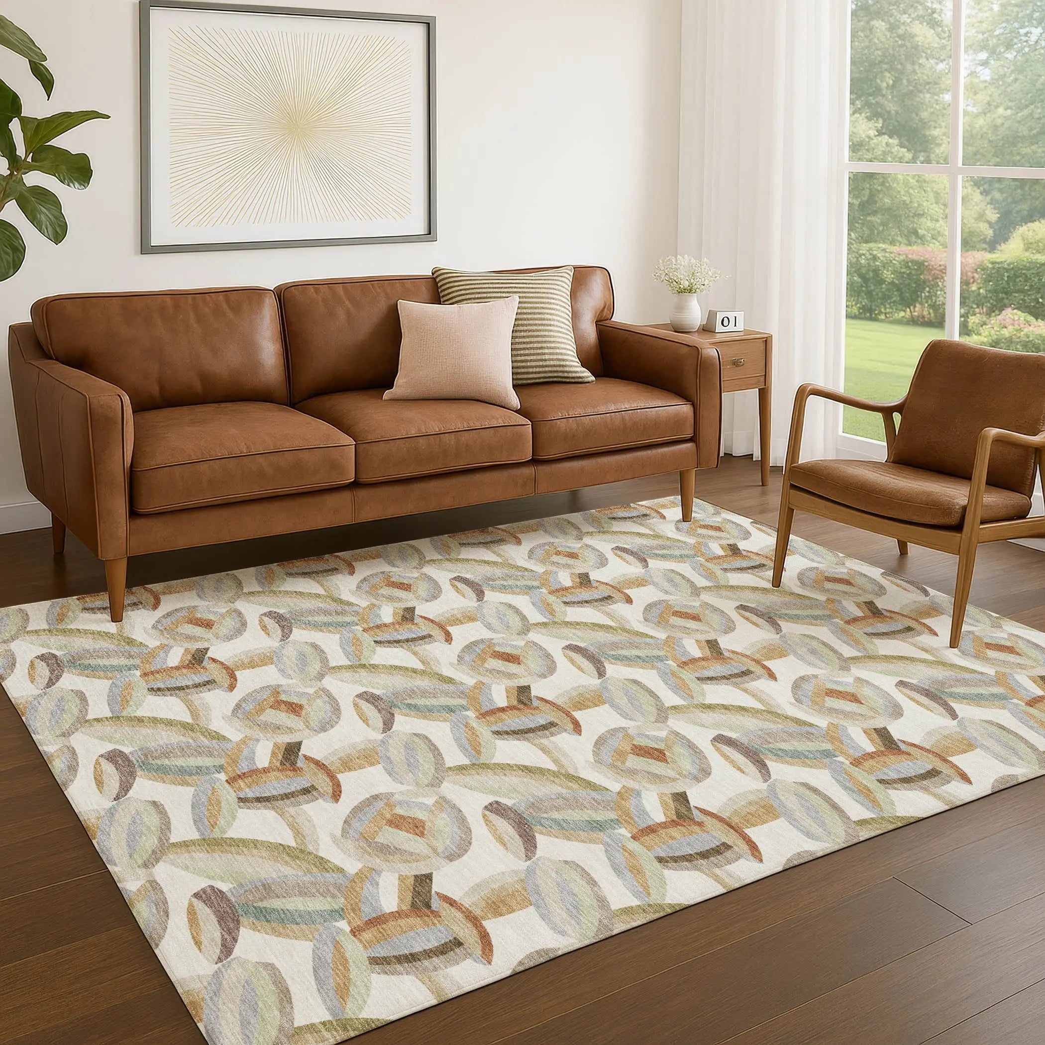 9' X 12' Ivory And Green Abstract Washable Indoor Outdoor Area Rug Homeroots Outdoor