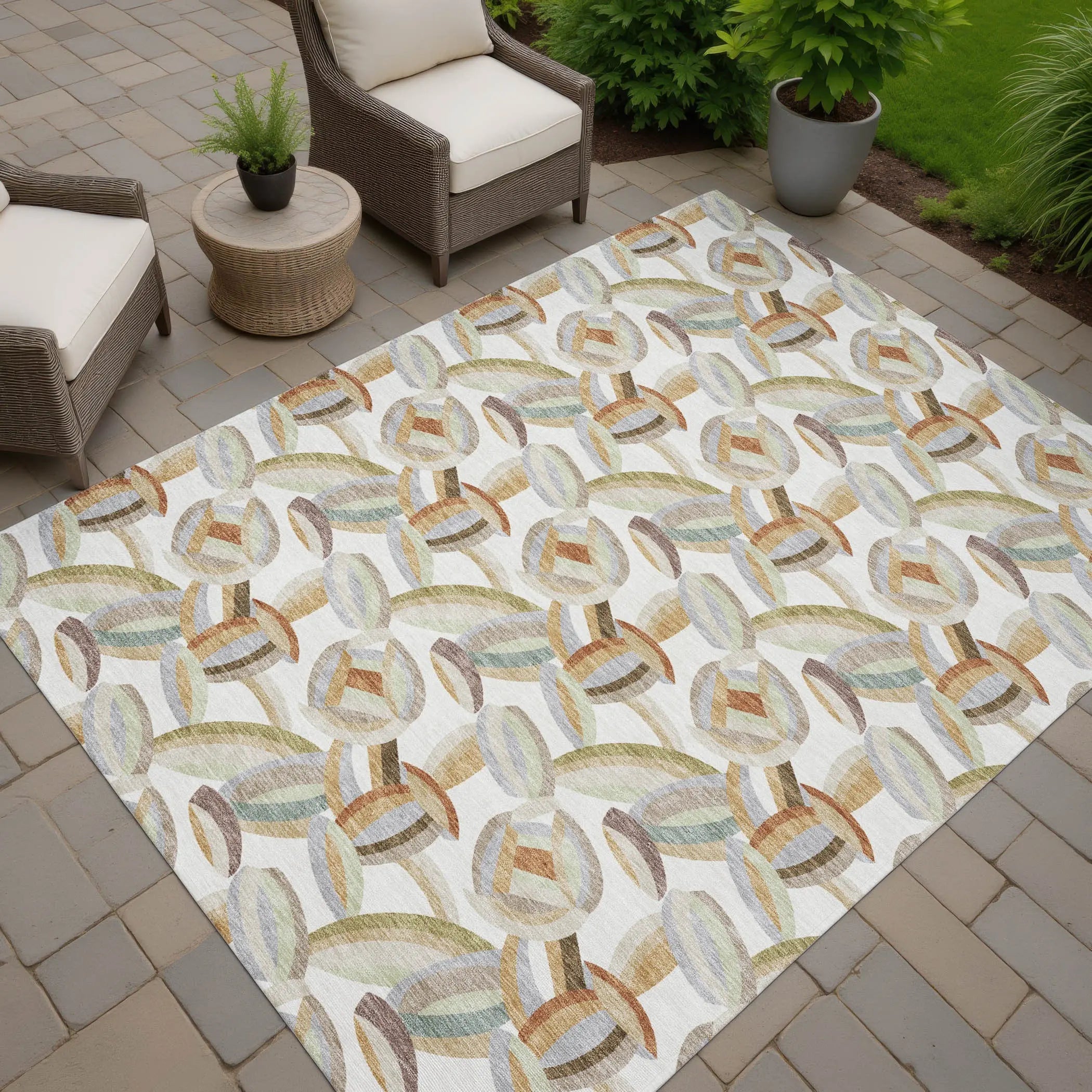 9' X 12' Ivory And Green Abstract Washable Indoor Outdoor Area Rug Homeroots Outdoor