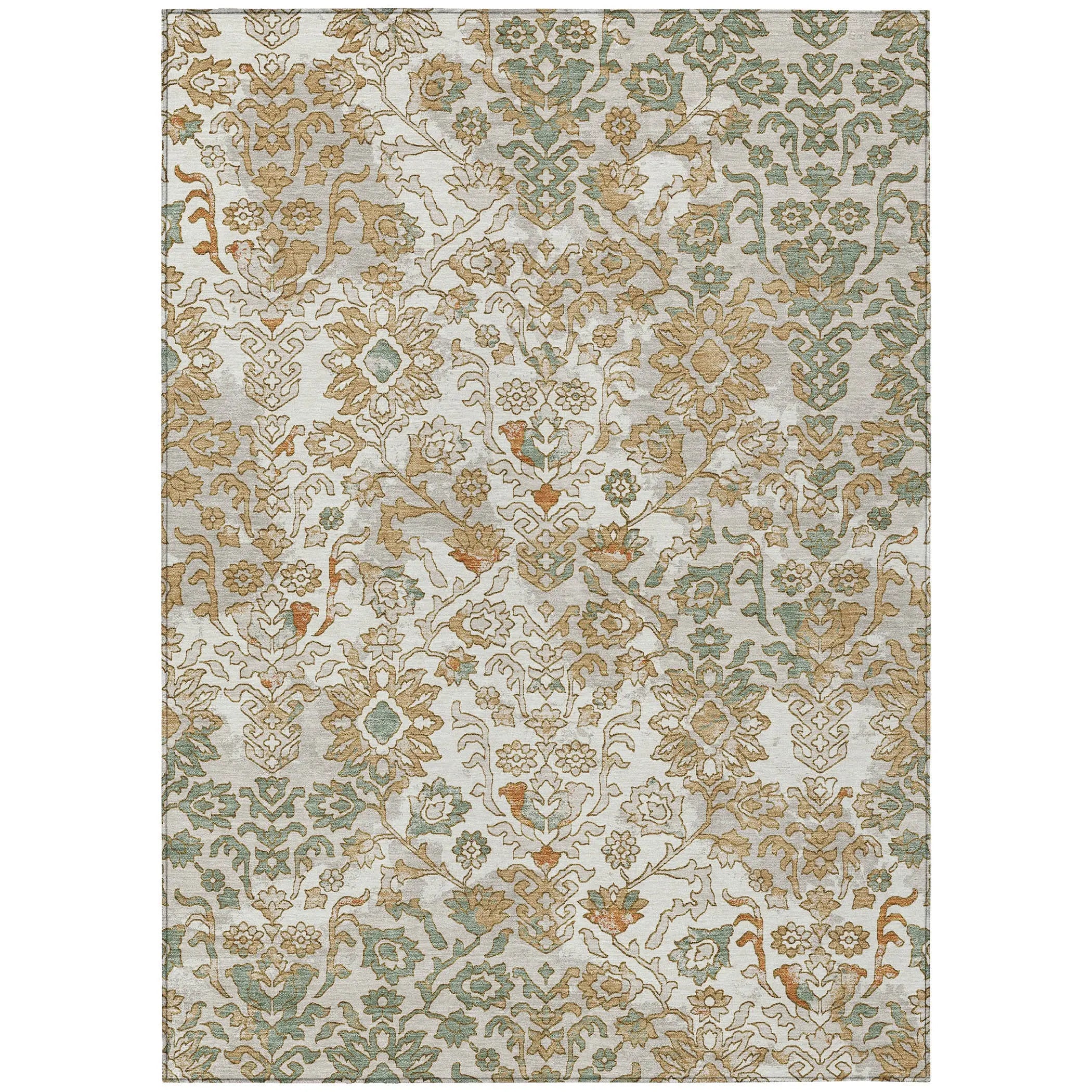 9' X 12' Ivory And Green Geometric Washable Indoor Outdoor Area Rug Homeroots Outdoor
