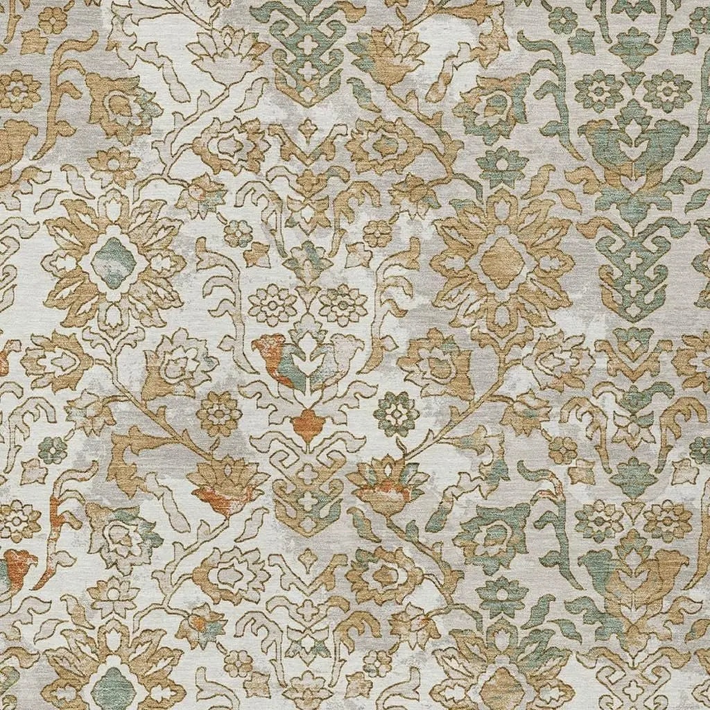 9' X 12' Ivory And Green Geometric Washable Indoor Outdoor Area Rug Homeroots Outdoor