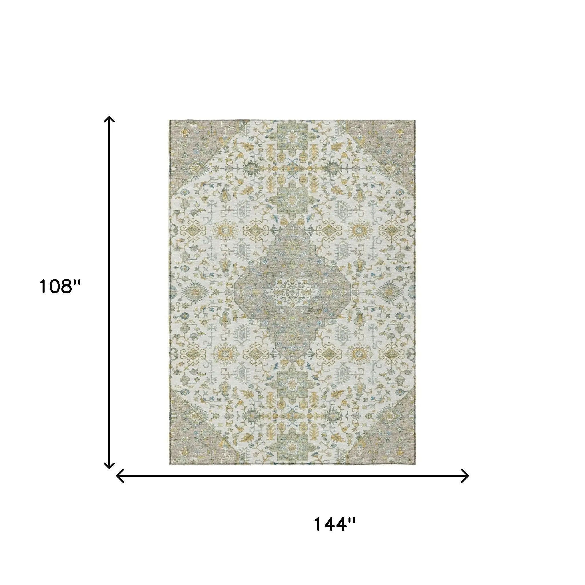 9' X 12' Ivory And Green Medallion Washable Indoor Outdoor Area Rug Homeroots Outdoor