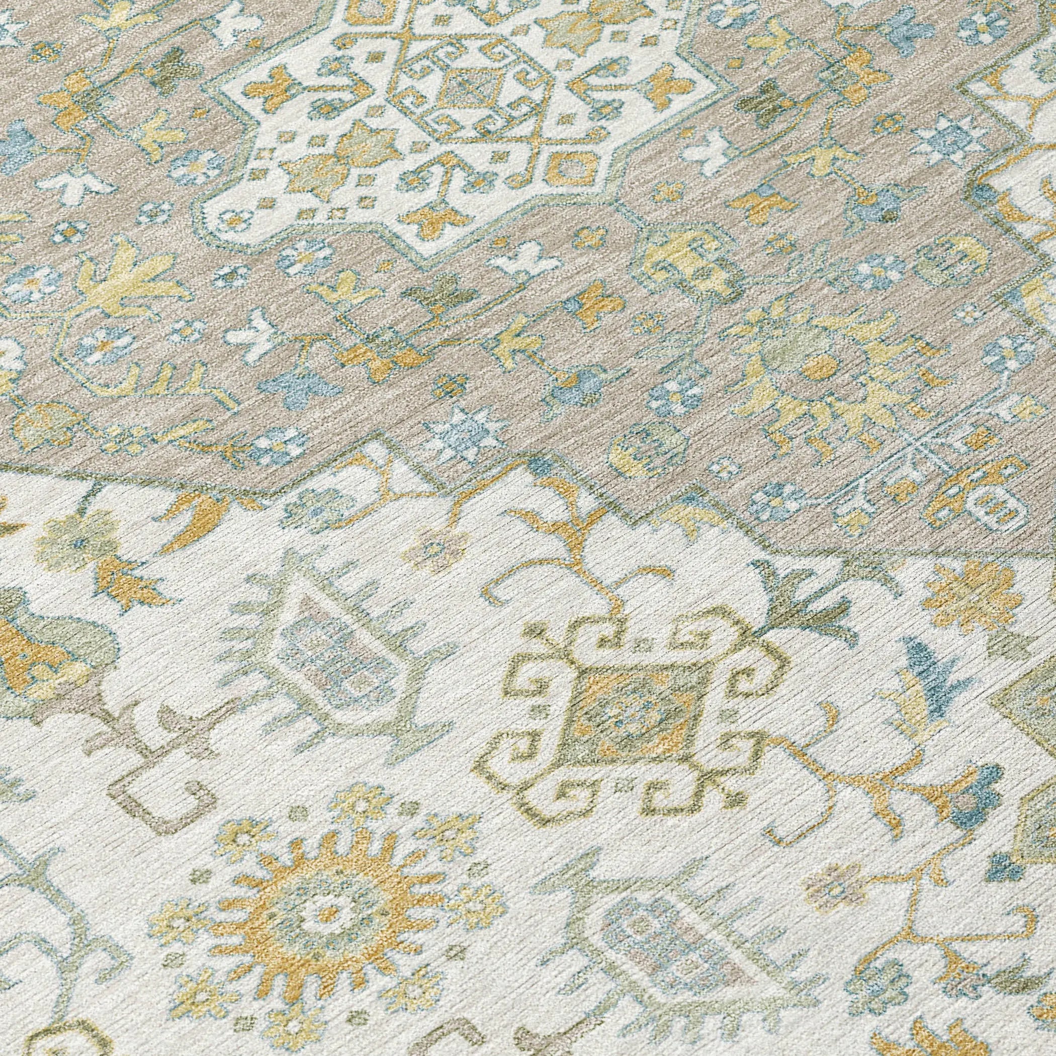 9' X 12' Ivory And Green Medallion Washable Indoor Outdoor Area Rug Homeroots Outdoor