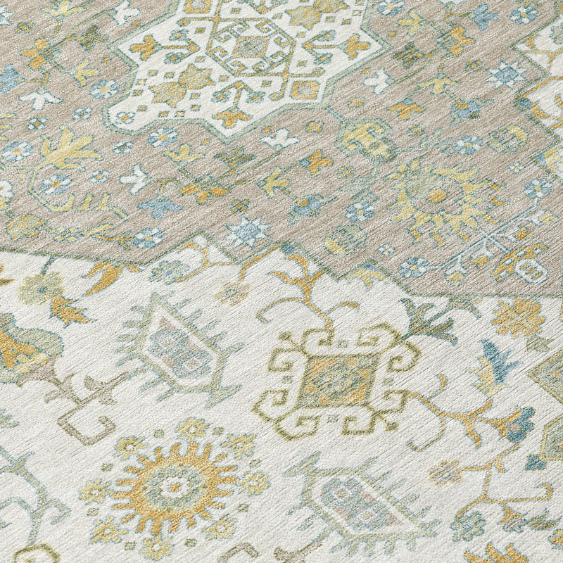9' X 12' Ivory And Green Medallion Washable Indoor Outdoor Area Rug Homeroots Outdoor