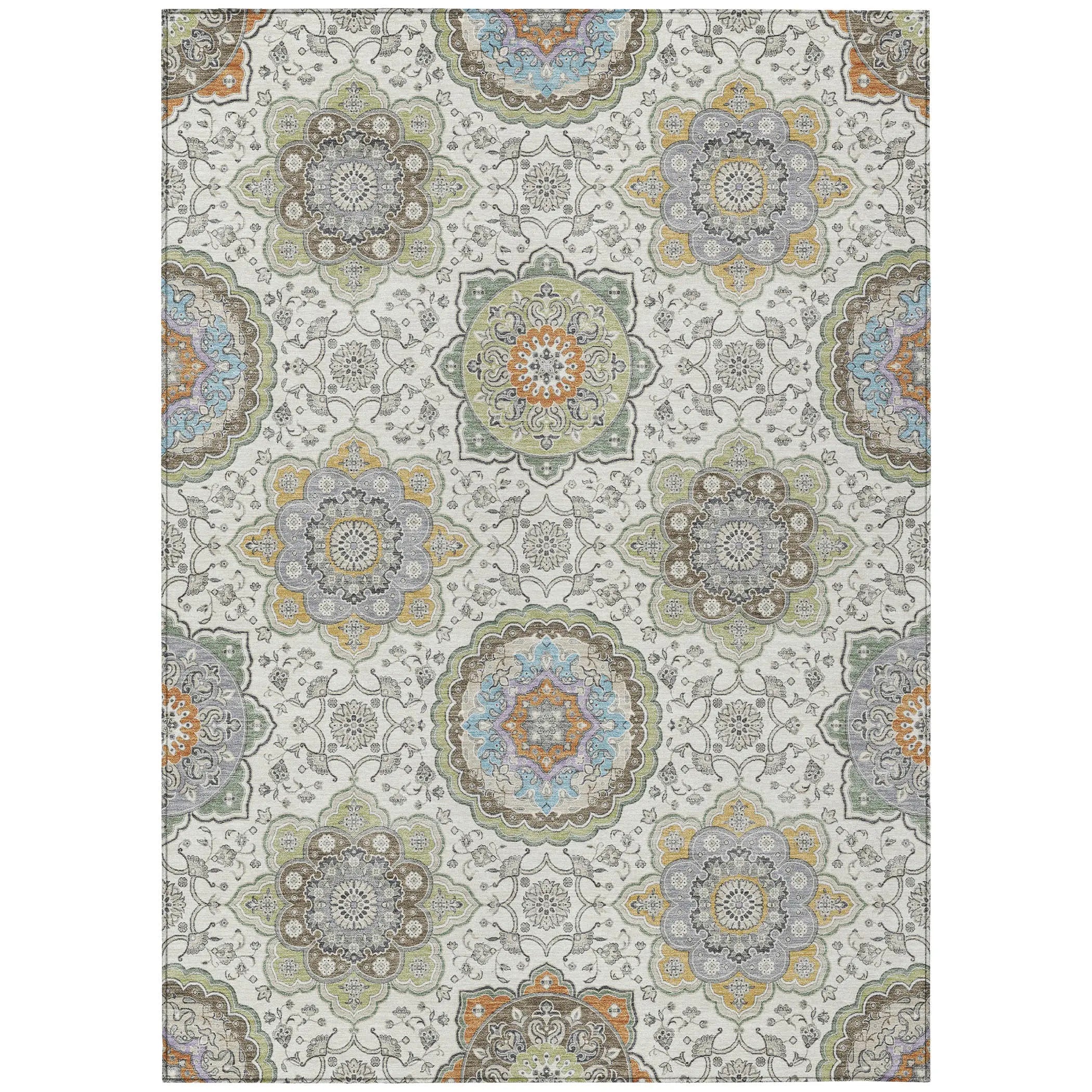 9' X 12' Ivory And Khaki Floral Medallion Washable Indoor Outdoor Area Rug Homeroots Outdoor